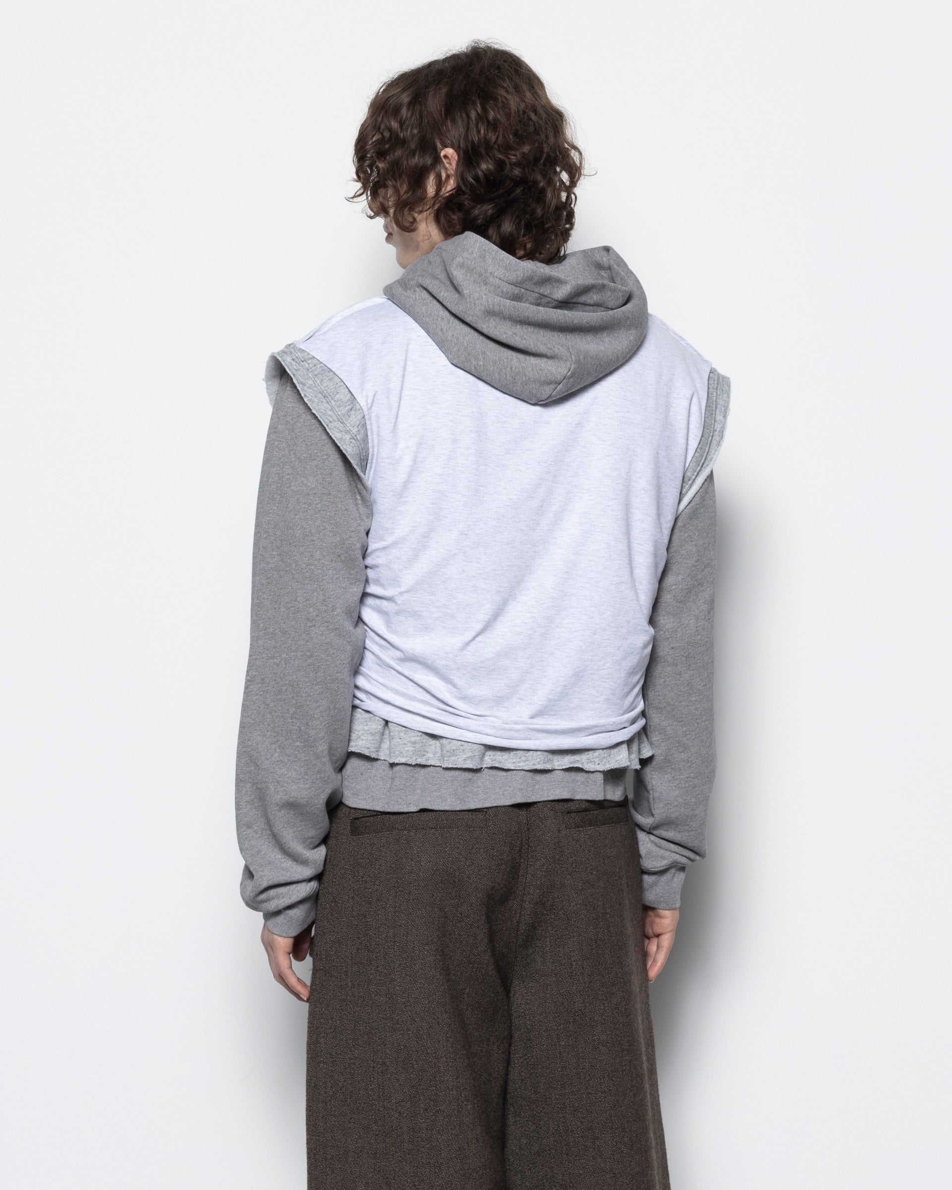 Layered Hooded Sweatshirt in Grey Melange