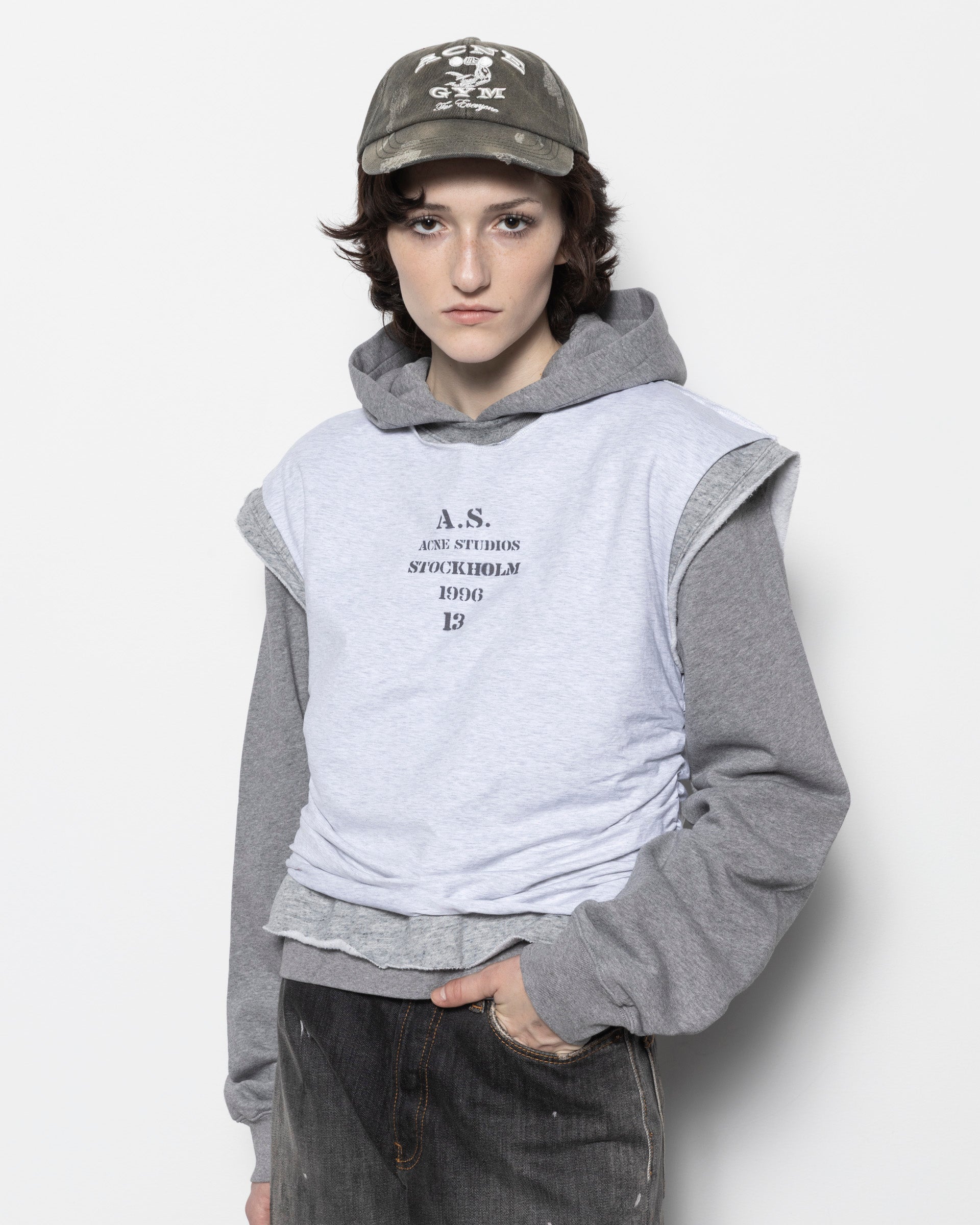 Layered Hooded Sweatshirt in Grey Melange