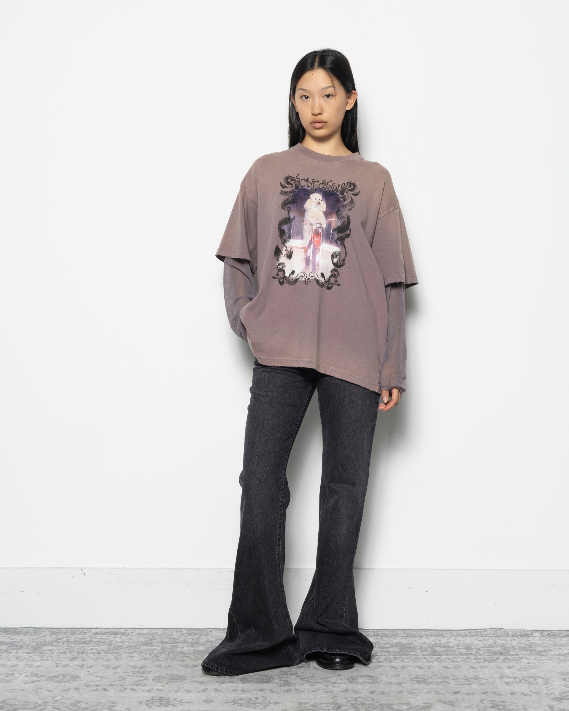 Layered Print T-shirt in Dark Mauve