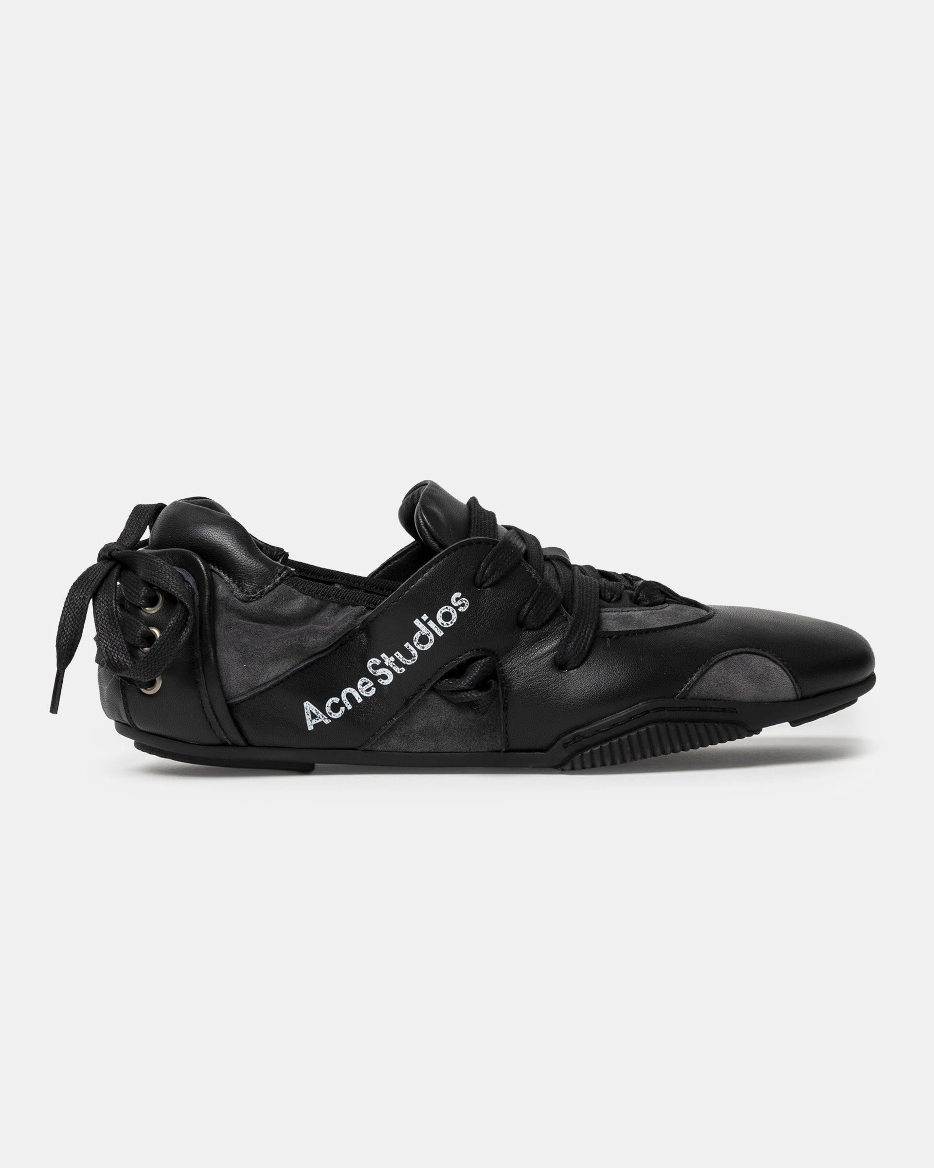Leather Lace-up Shoes in Off Black