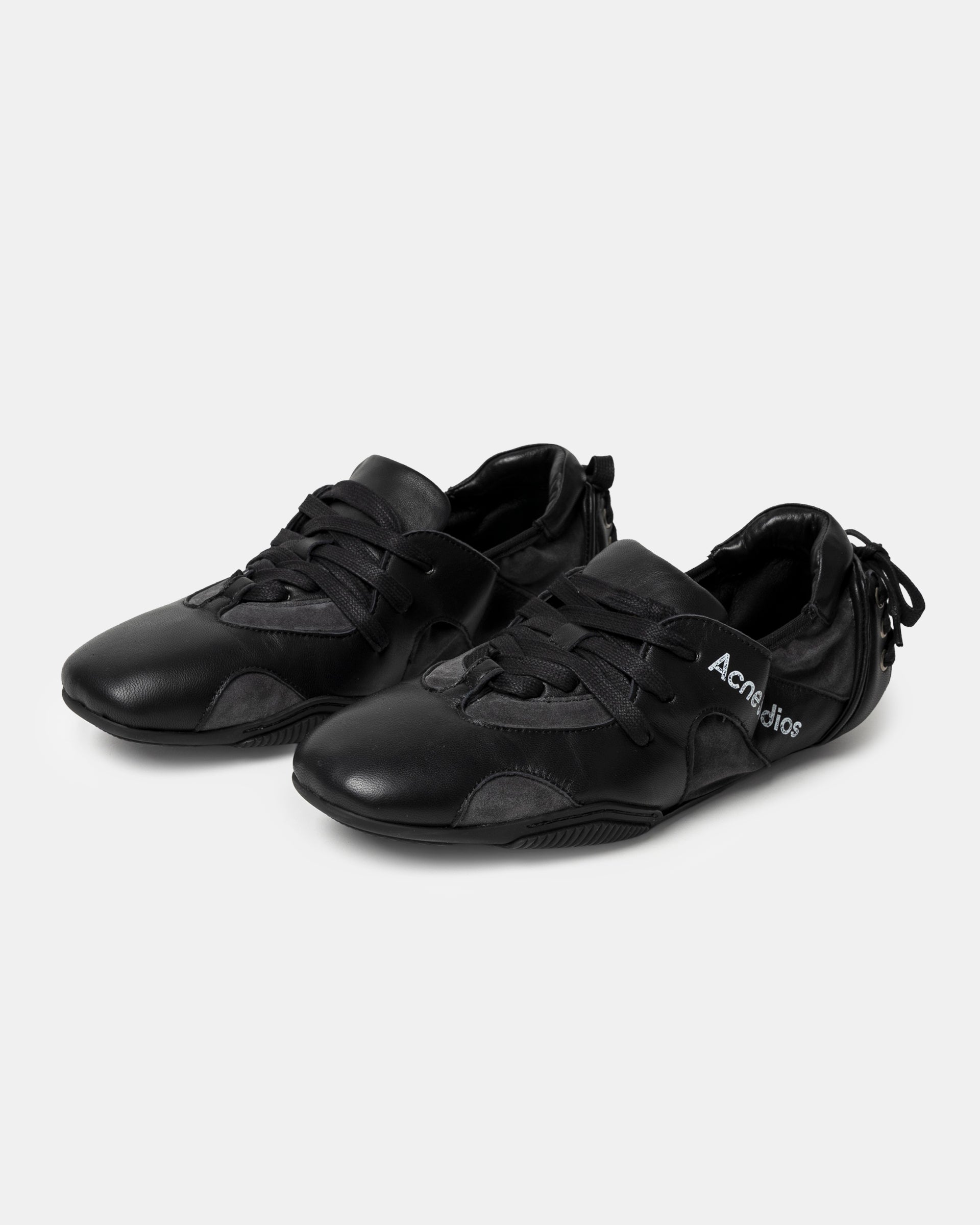 Leather Lace-up Shoes in Off Black