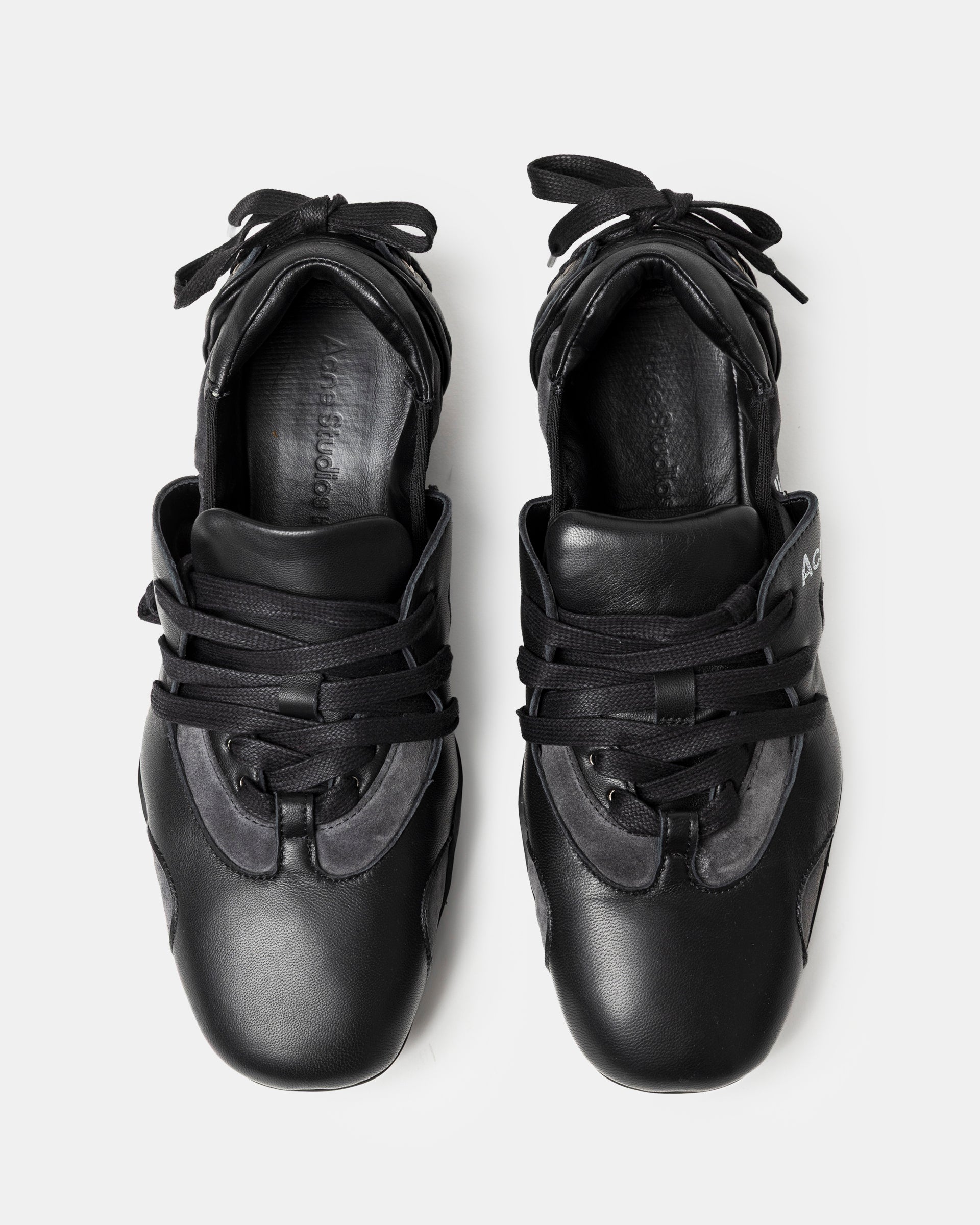 Leather Lace-up Shoes in Off Black