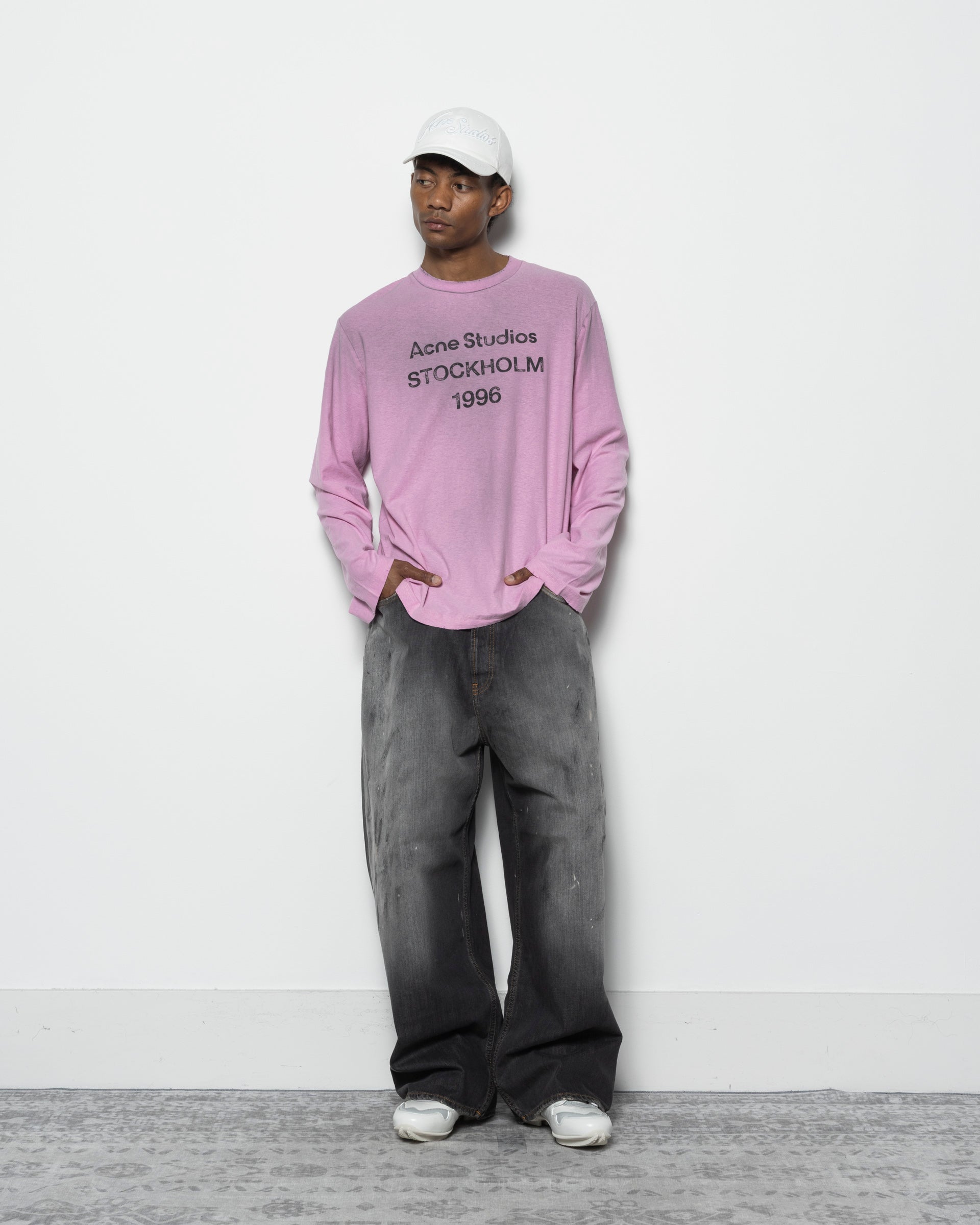 Acne Studios Logo Long Sleeve T-shirt in Cotton Candy Pink