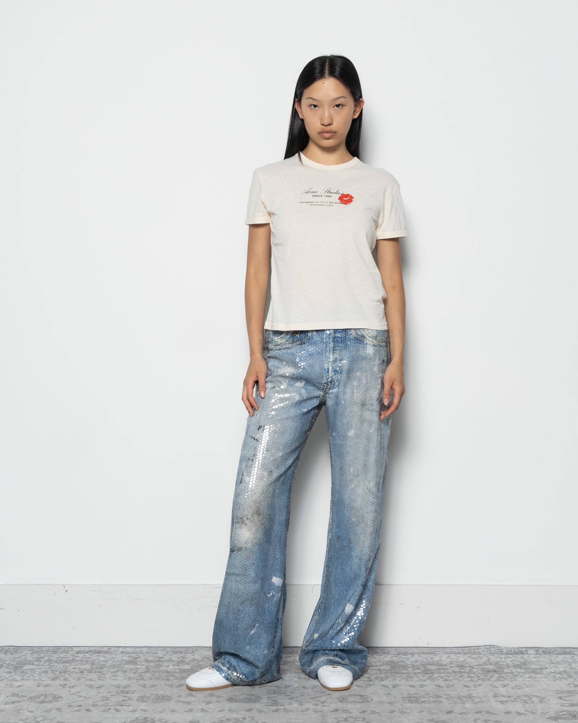 Acne Studios Logo T-Shirt in Pearl Grey | RODEN GRAY