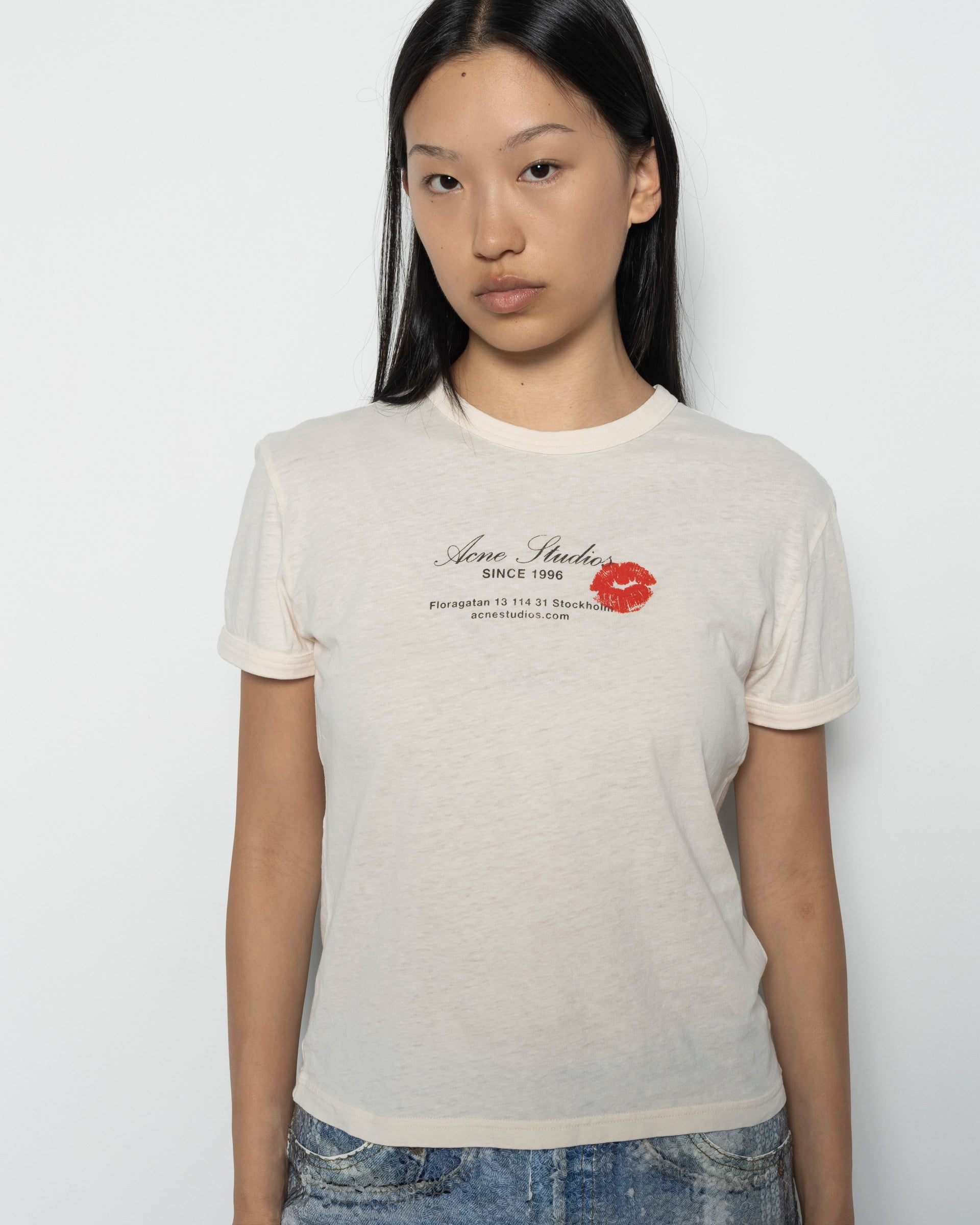 Acne Studios Logo T-Shirt in Pearl Grey | RODEN GRAY