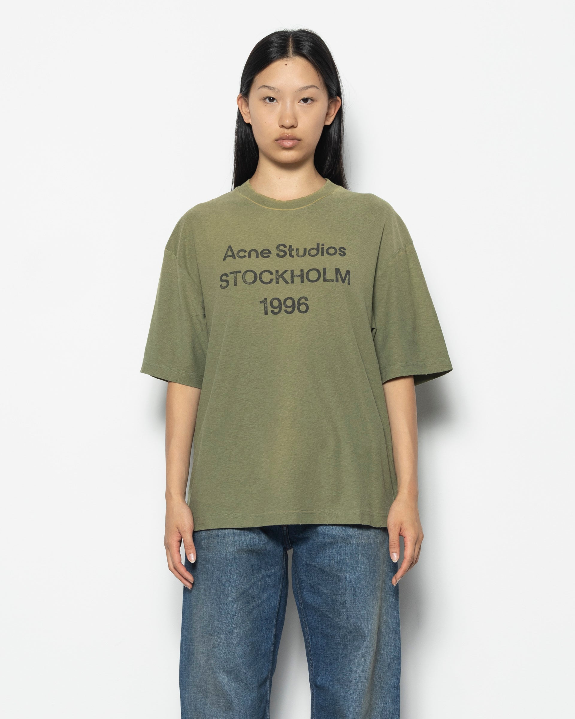 Acne Studios Logo T-Shirt in Olive Green | Roden Gray