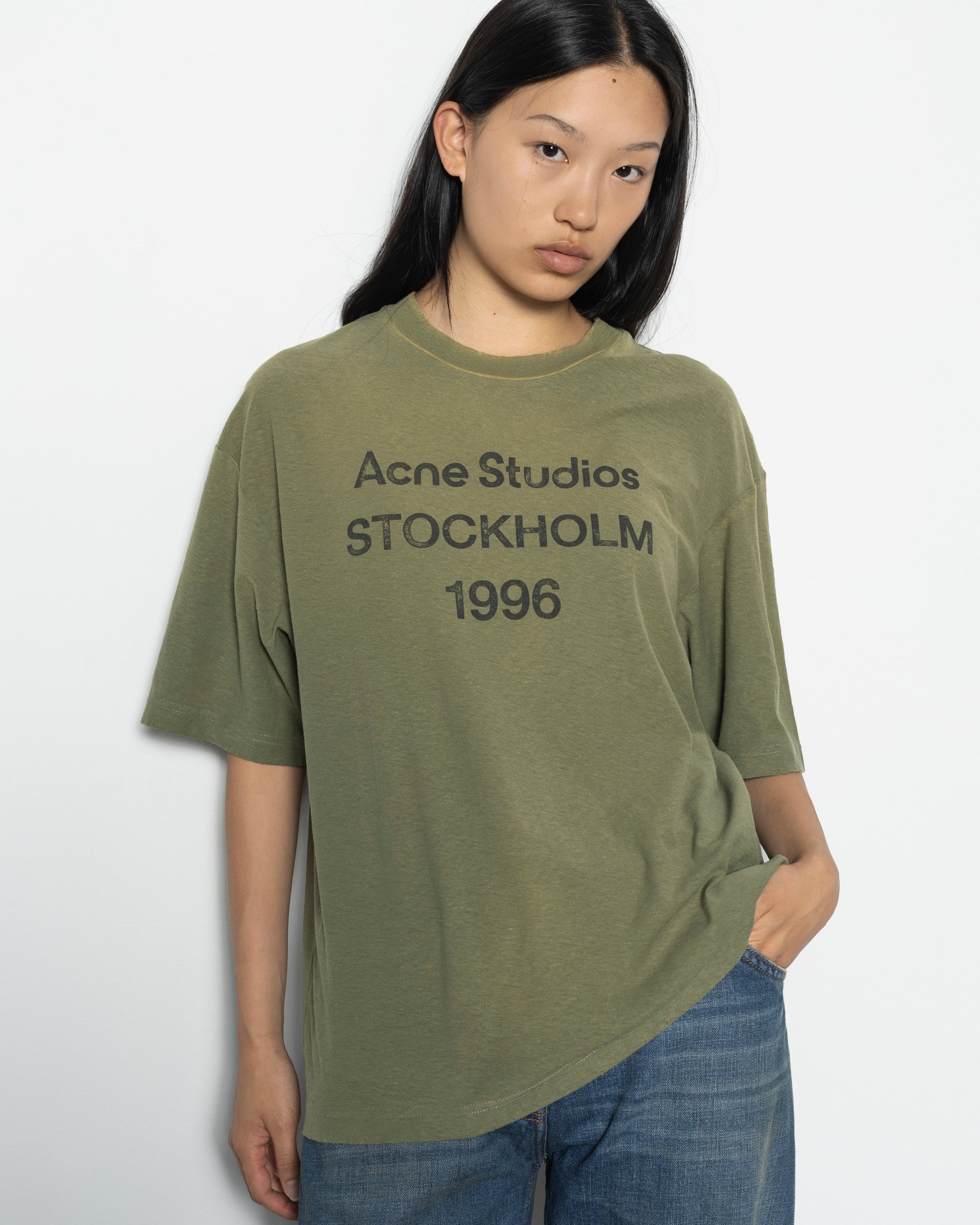 Acne Studios Logo T-Shirt in Olive Green | Roden Gray