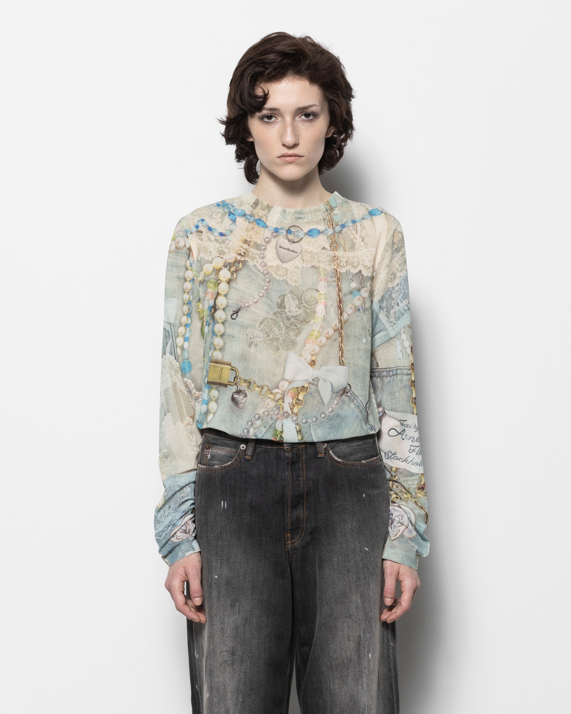 Long Sleeve Print T-shirt in Blue Multi