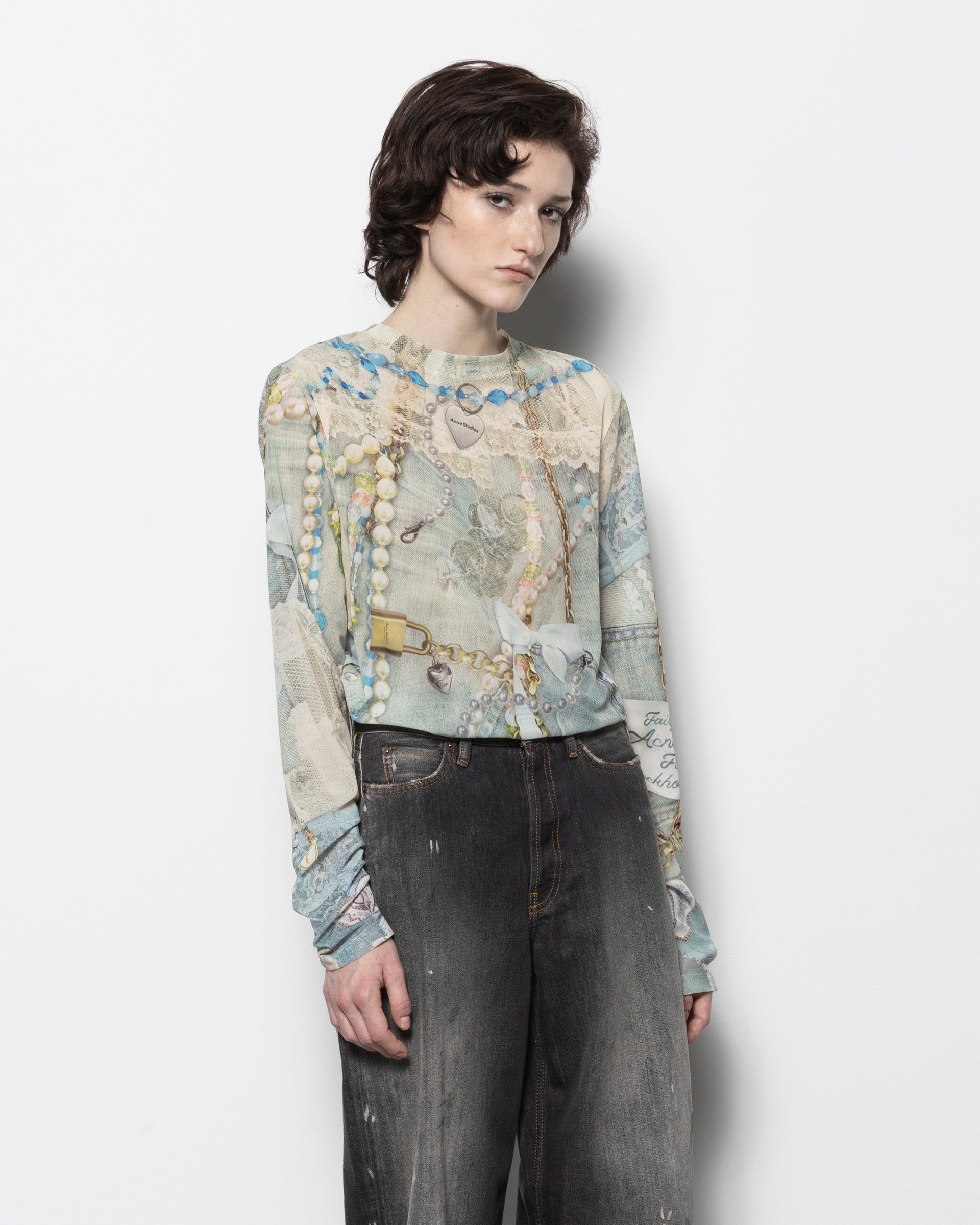 Long Sleeve Print T-shirt in Blue Multi