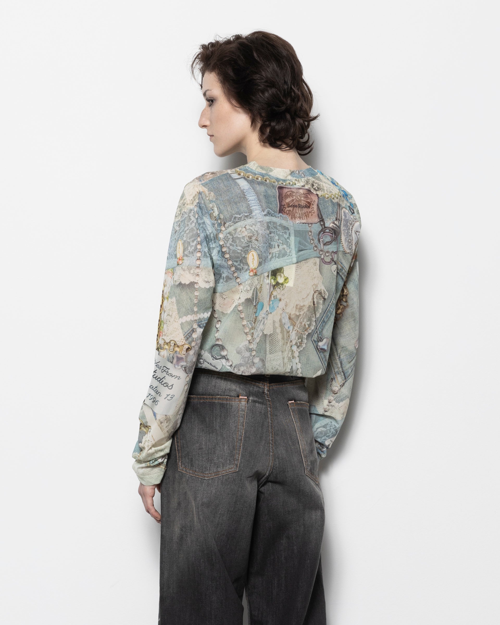 Long Sleeve Print T-shirt in Blue Multi