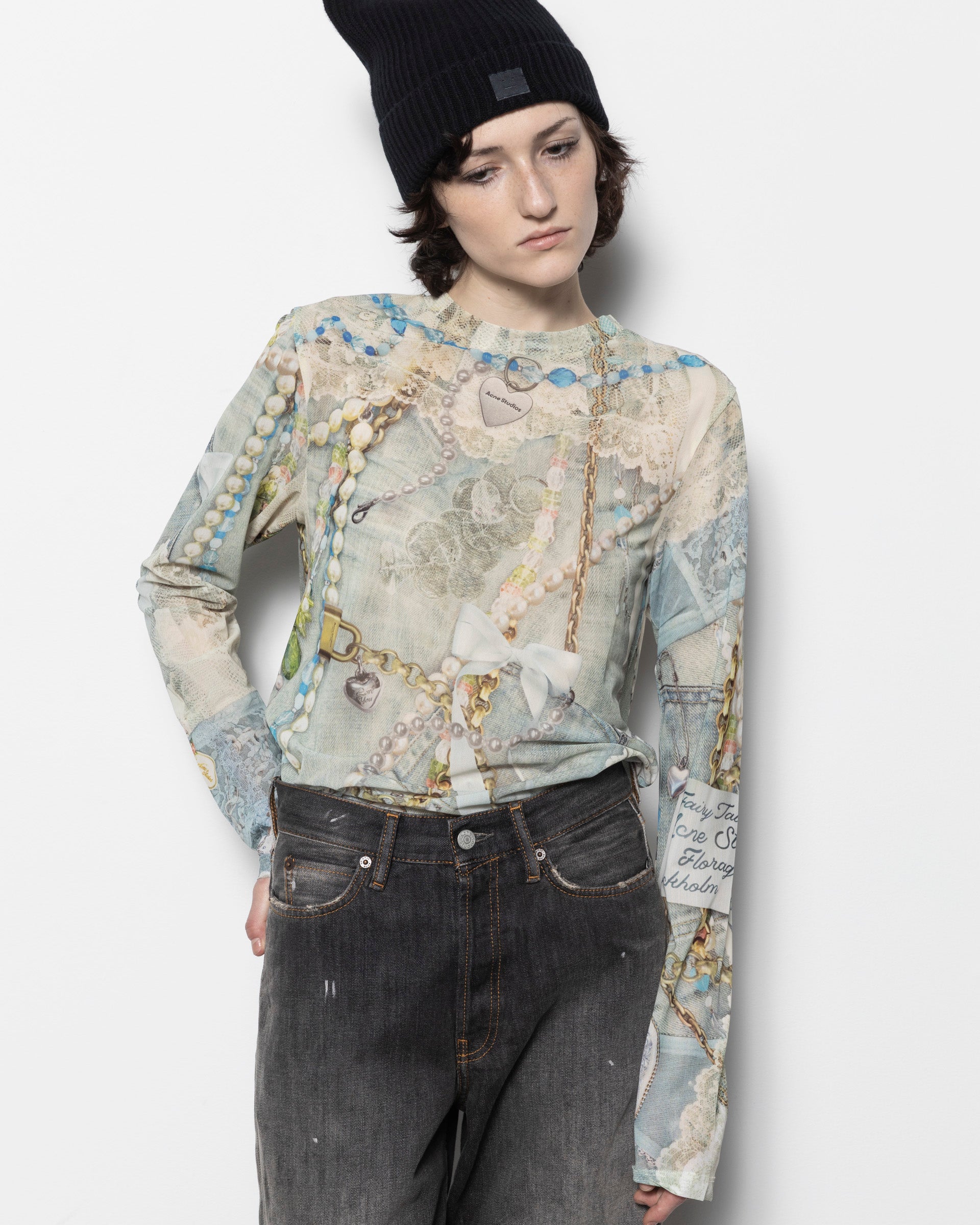 Long Sleeve Print T-shirt in Blue Multi