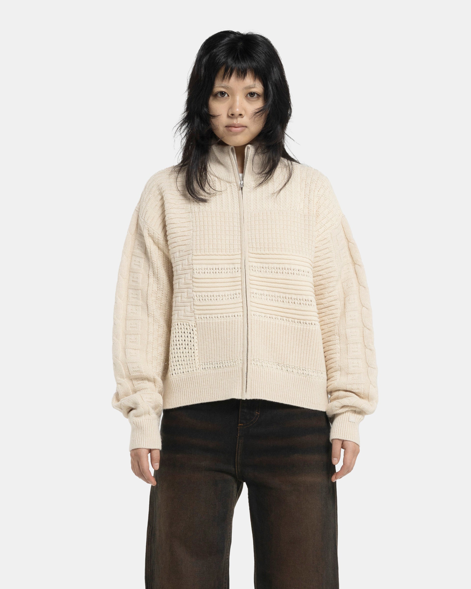 Patchwork Knit Cardigan in Oatmeal Melange