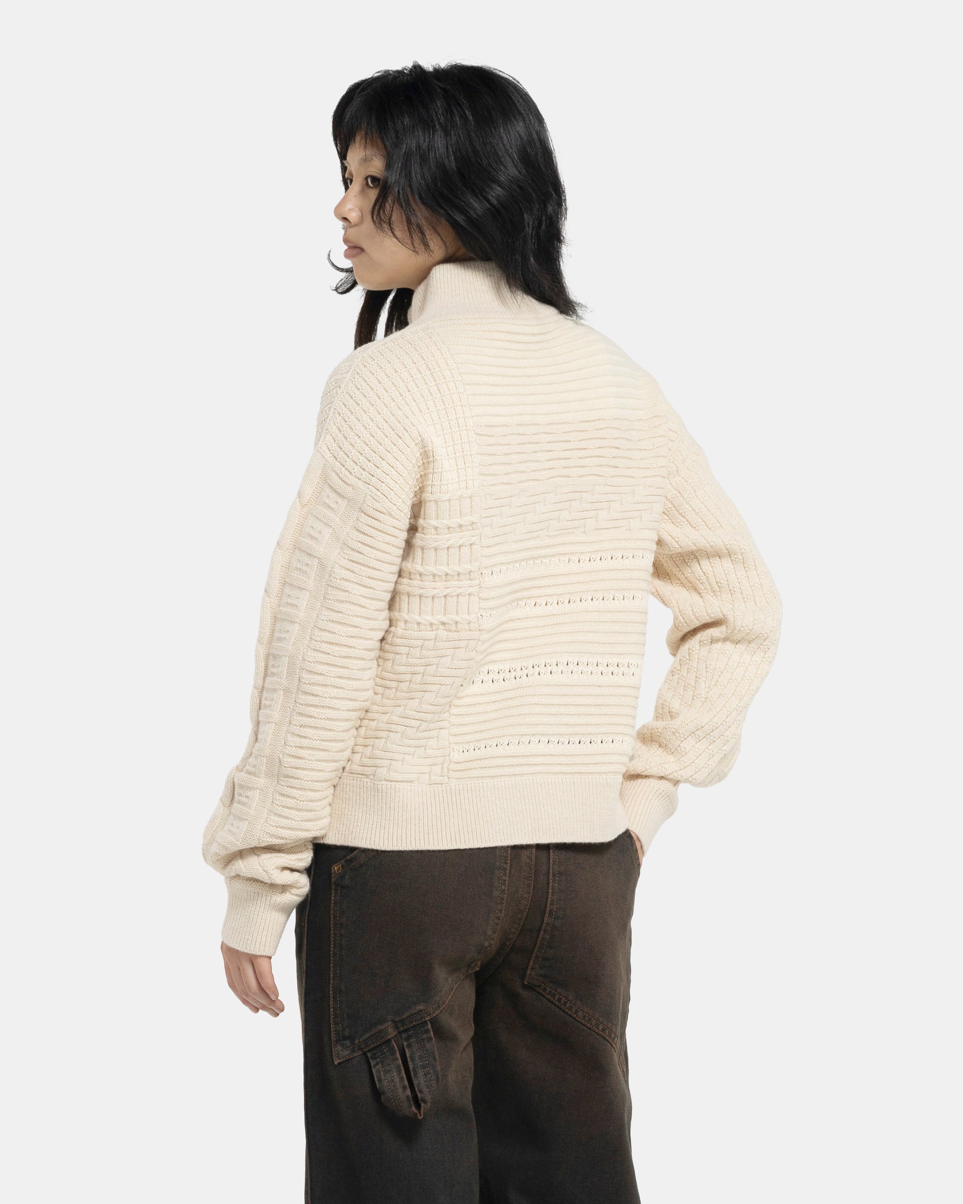 Patchwork Knit Cardigan in Oatmeal Melange