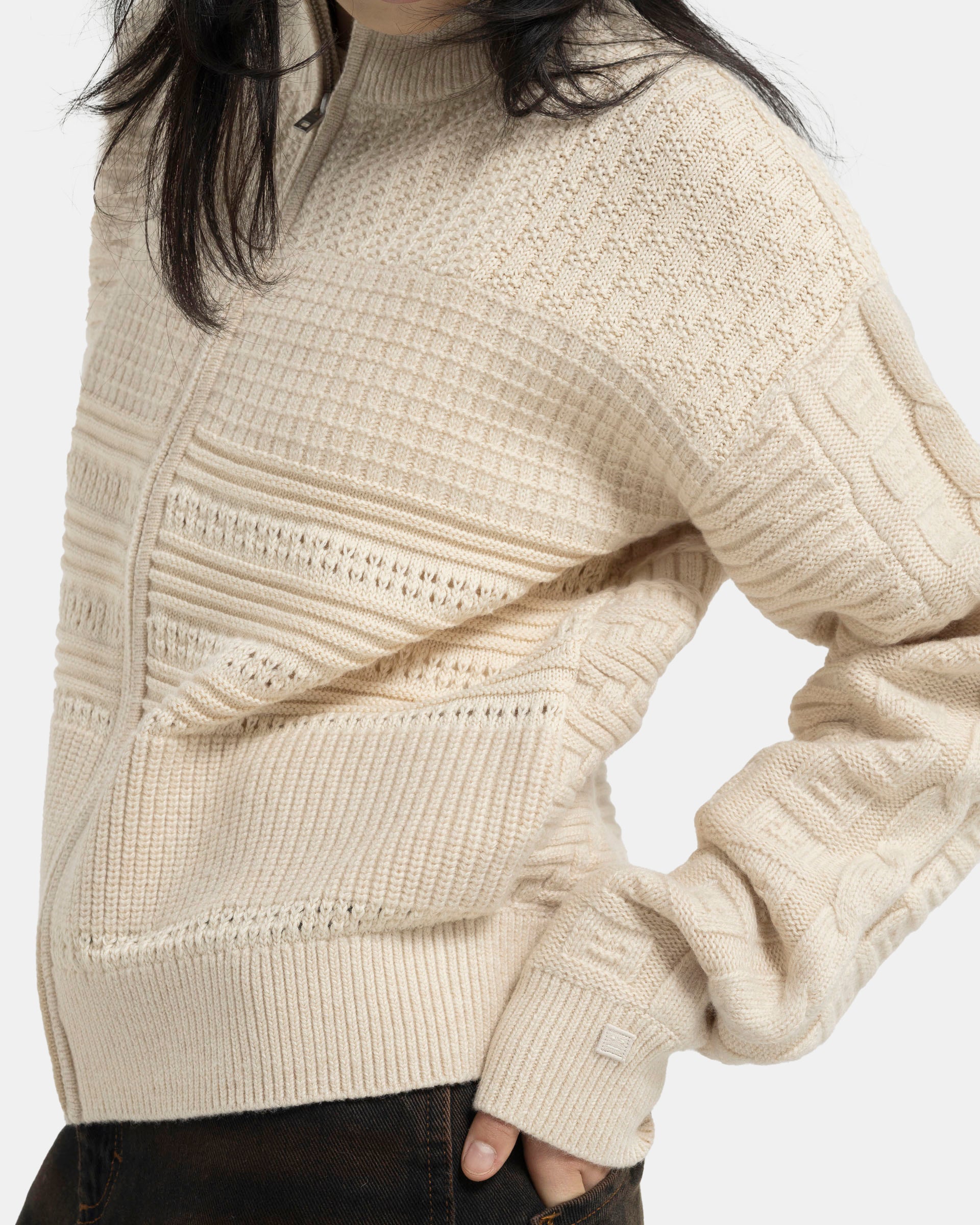 Patchwork Knit Cardigan in Oatmeal Melange