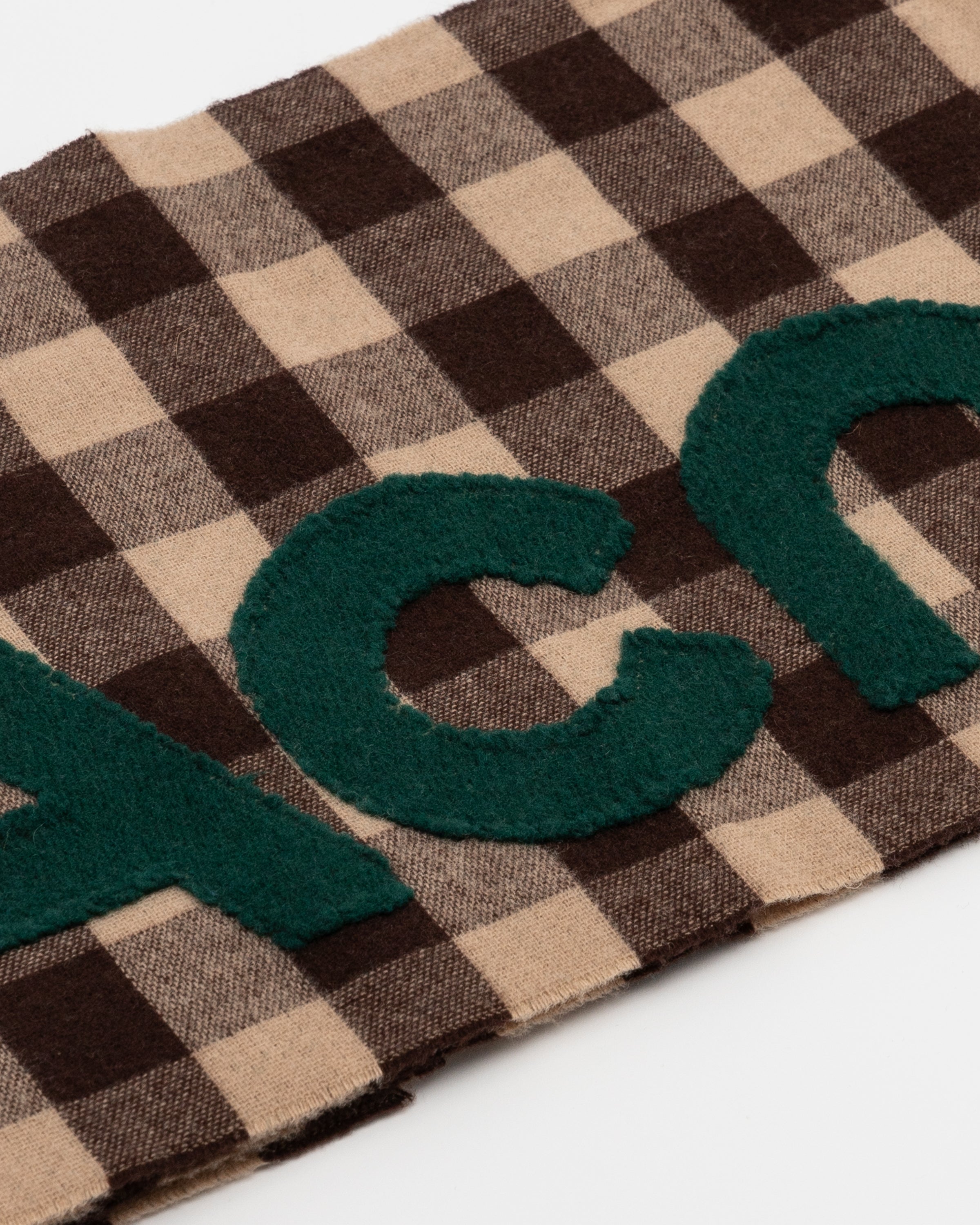 Logo Fringe Wool Scarf in Brown & Green