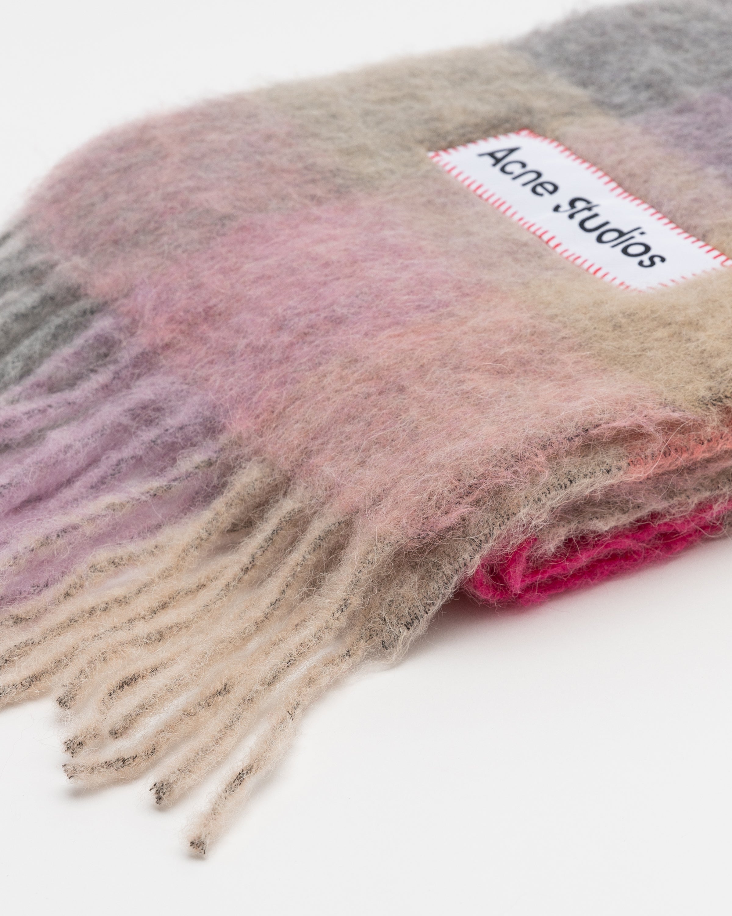 Mohair Checked Scarf in Fuchsia, Lilac & Pink