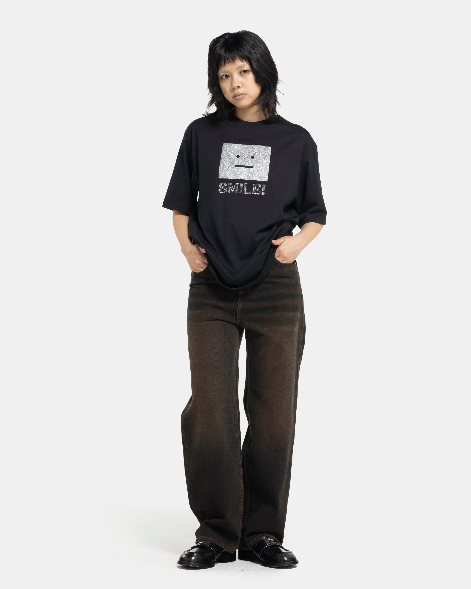 Acne Studios Smile Face Logo T-Shirt in Black