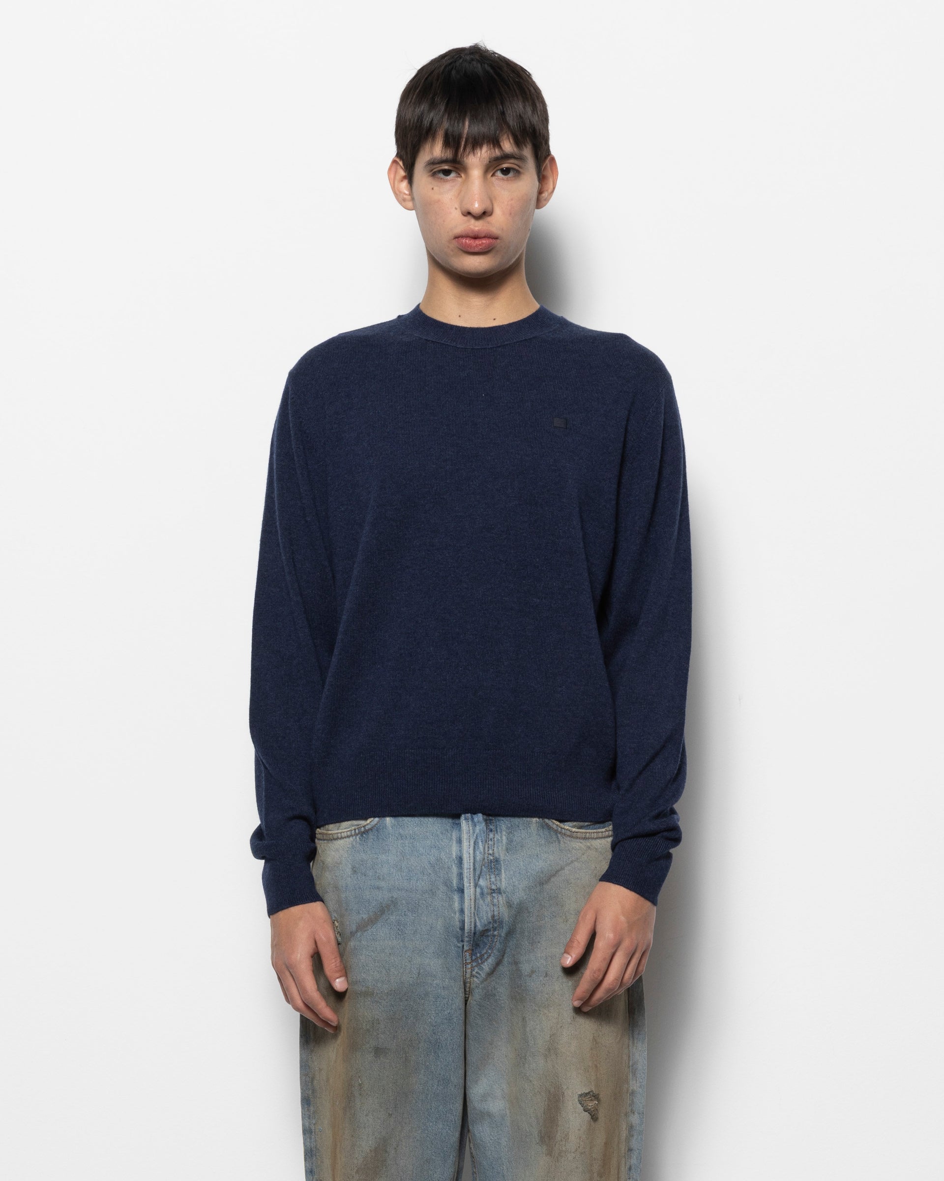 Yak Wool Crewneck Jumper in Navy Melange