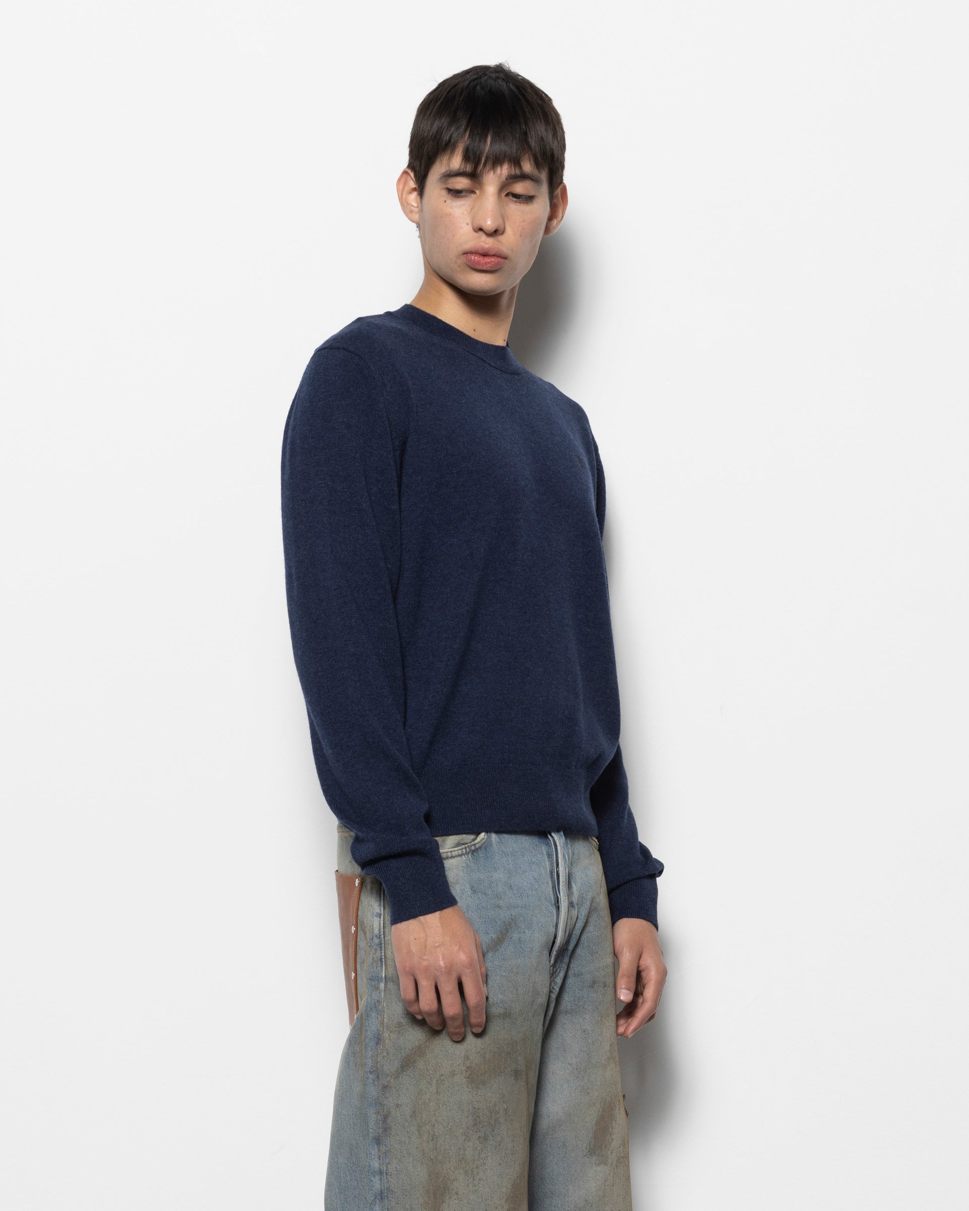 Yak Wool Crewneck Jumper in Navy Melange