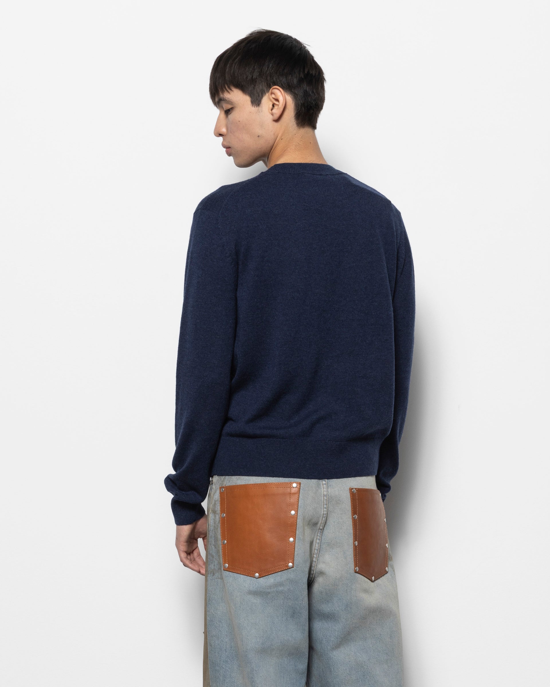 Yak Wool Crewneck Jumper in Navy Melange