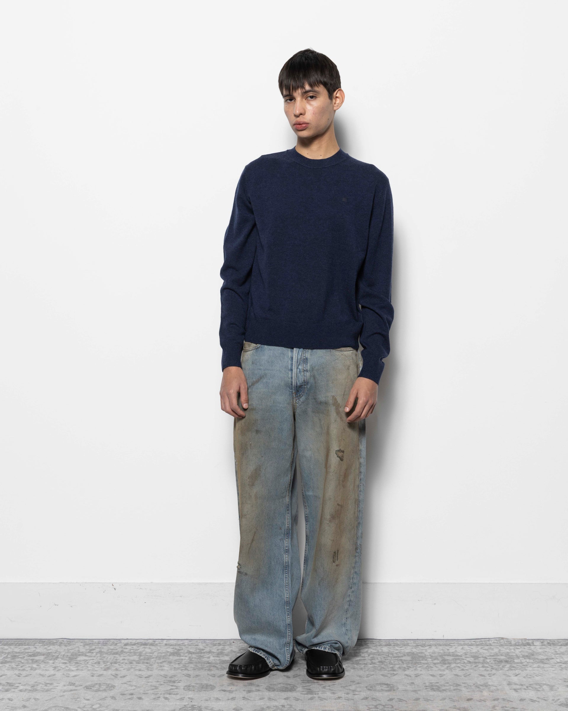 Yak Wool Crewneck Jumper in Navy Melange