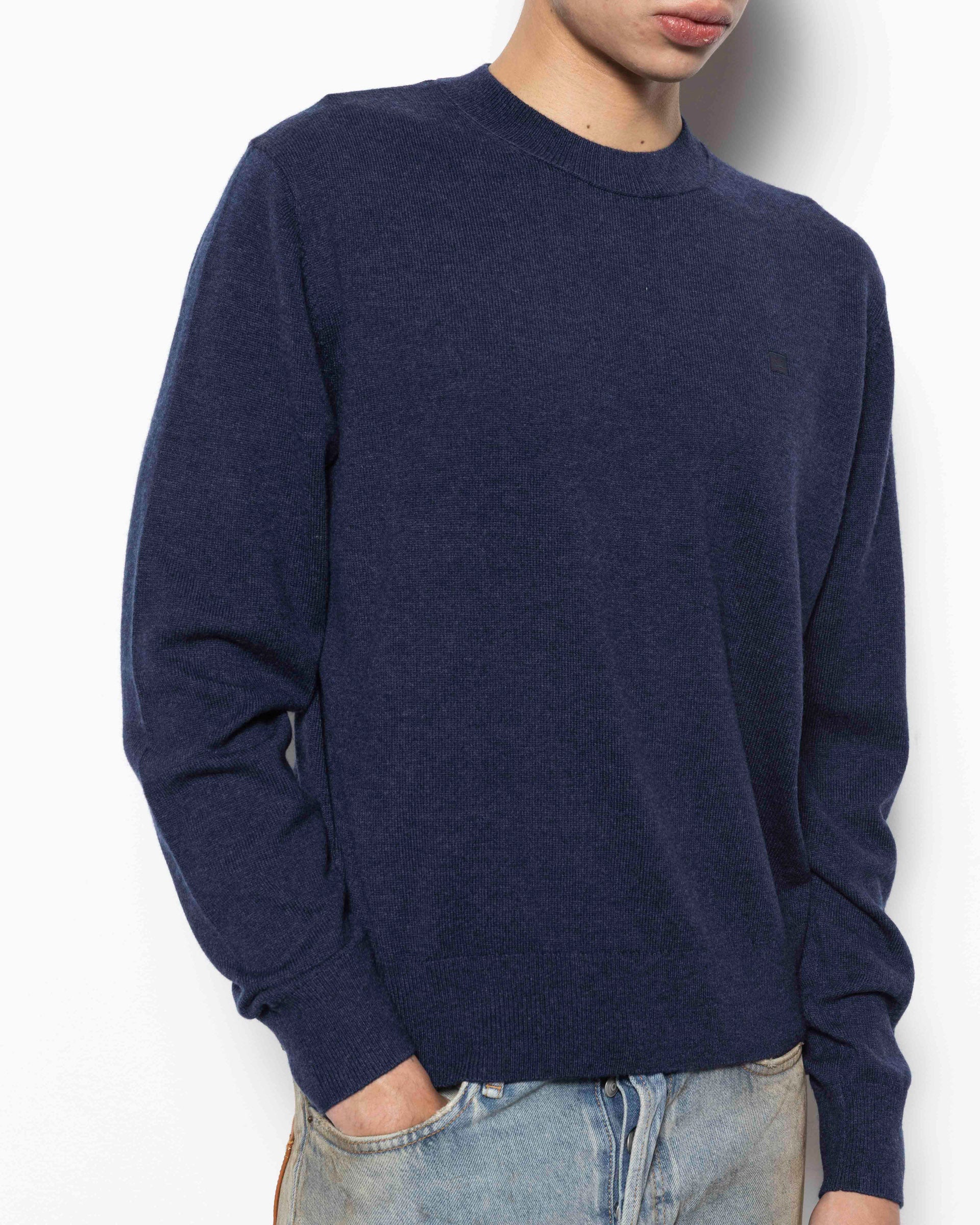 Yak Wool Crewneck Jumper in Navy Melange