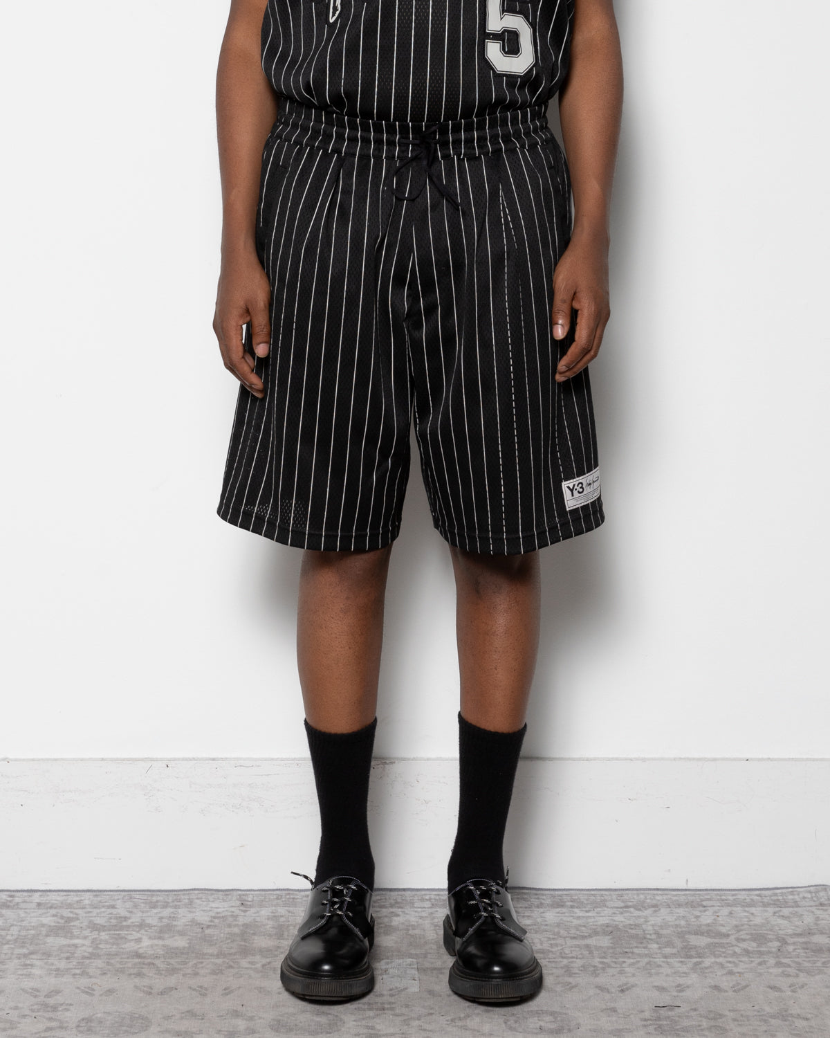 Y-3 Mesh Pinstripe Shorts in Black