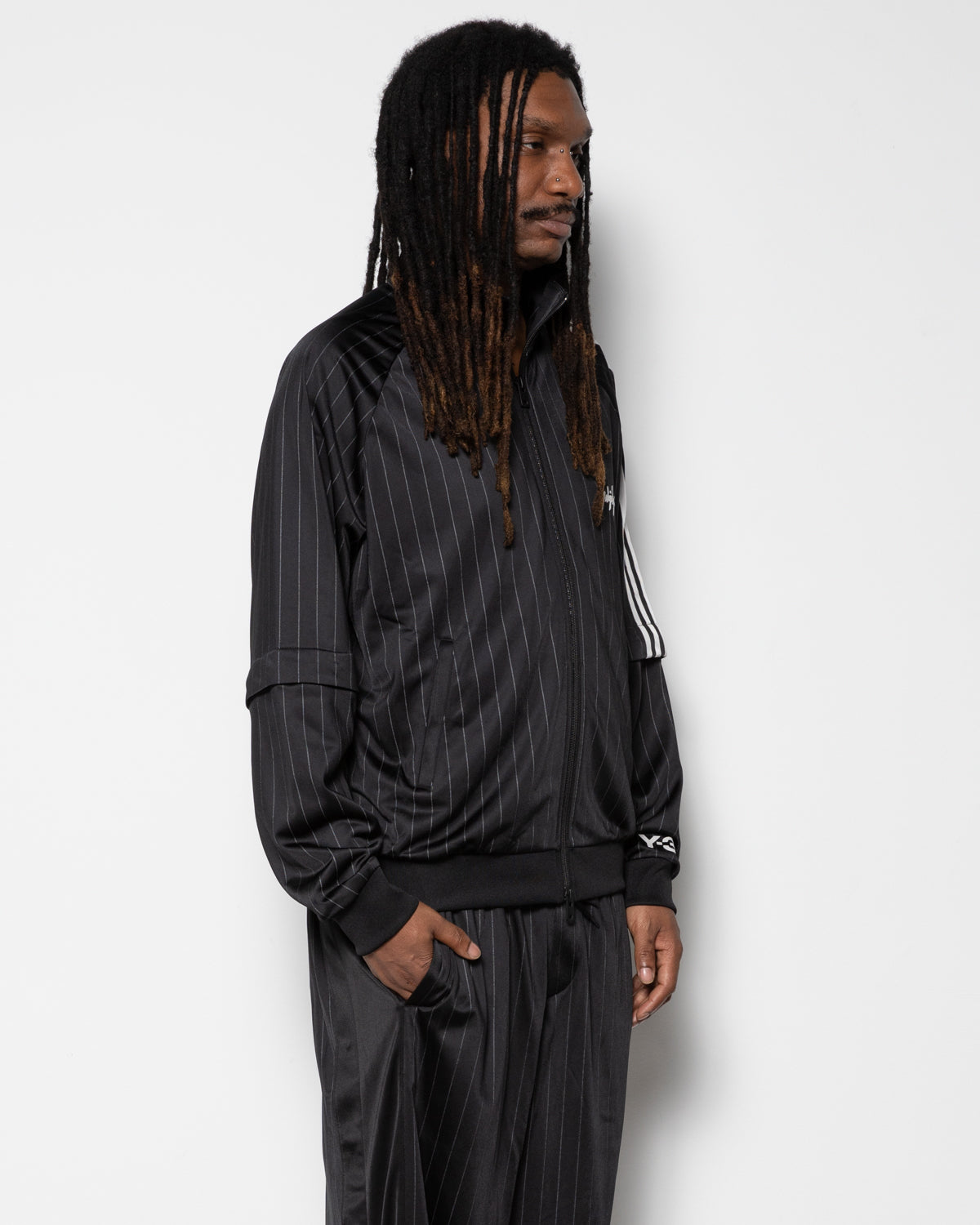 Y-3 Pinstripe BBall Track Jacket in Black