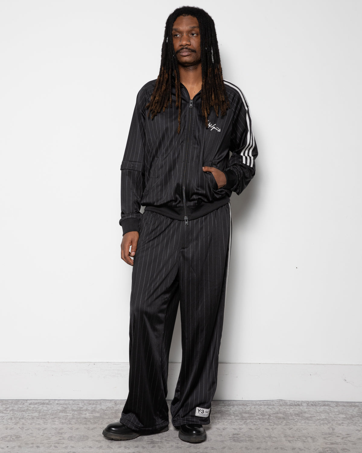 Y-3 Pinstripe BBall Track Jacket in Black