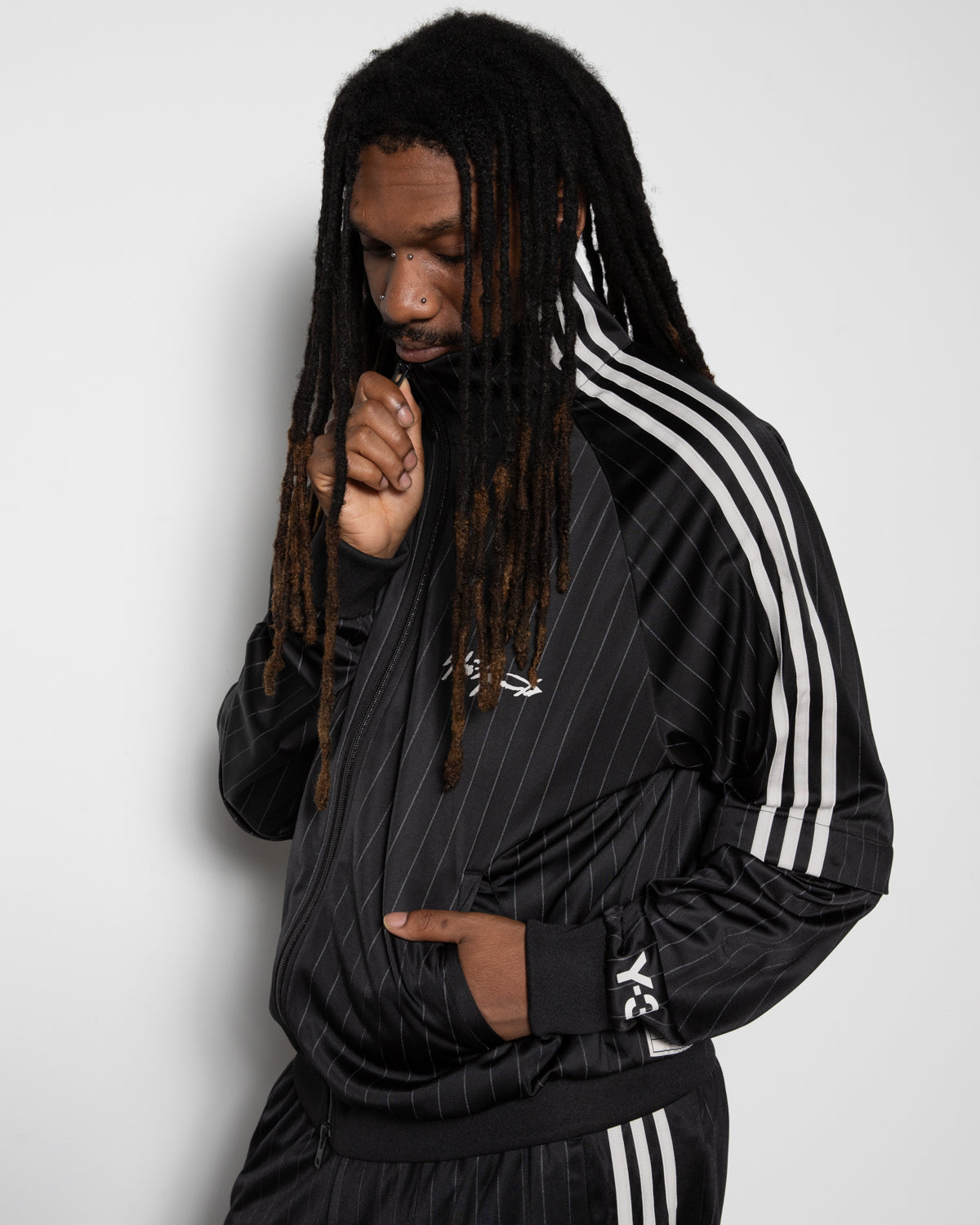 Y-3 Pinstripe BBall Track Jacket in Black
