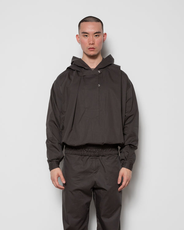Stagger Double Layer Hooded Shirt in Charcoal Grey