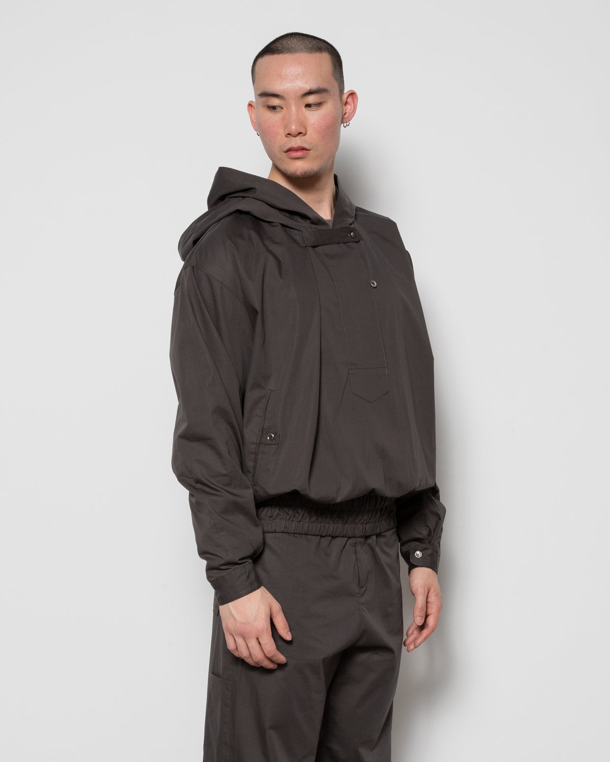 Stagger Double Layer Hooded Shirt in Charcoal Grey