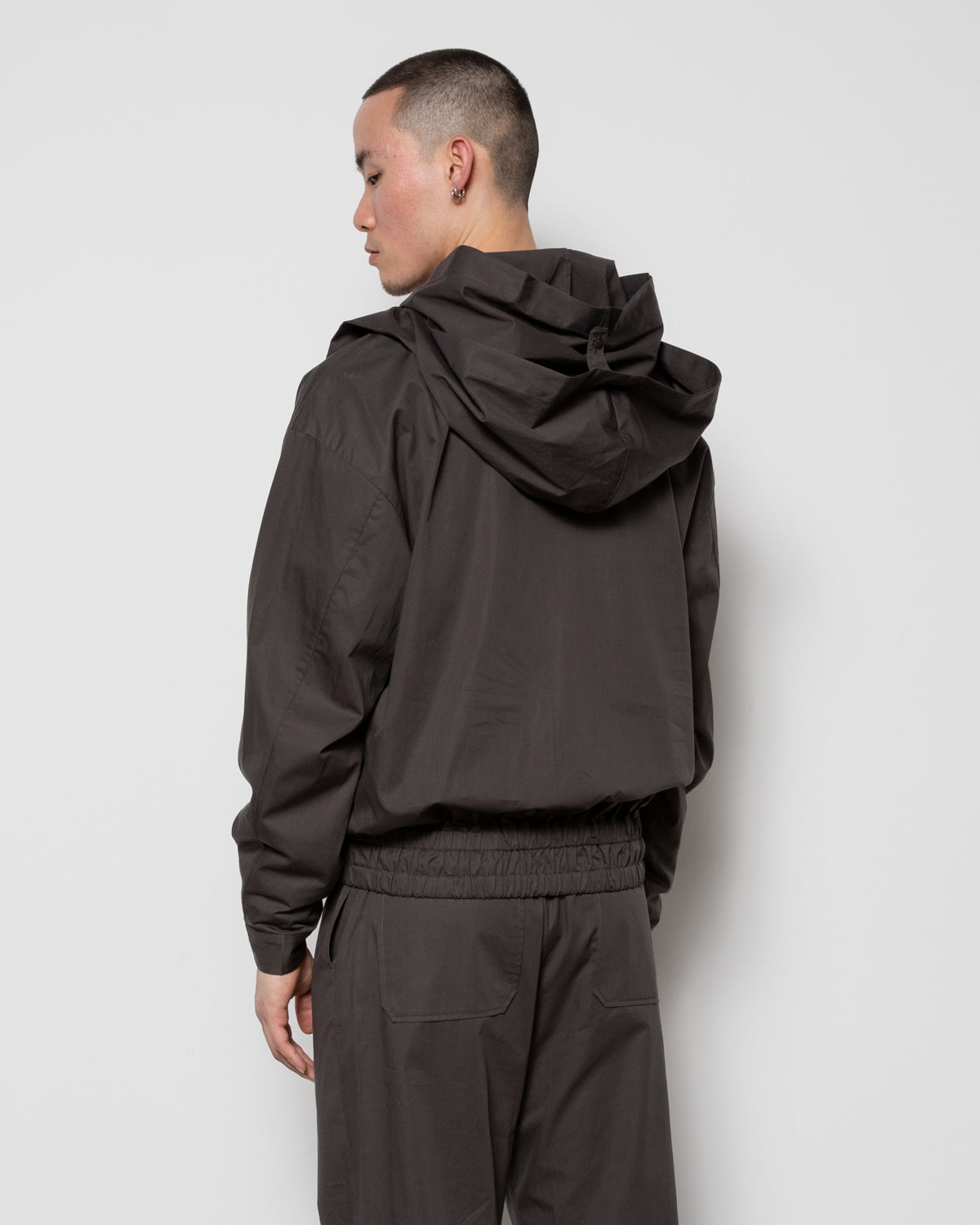 Stagger Double Layer Hooded Shirt in Charcoal Grey