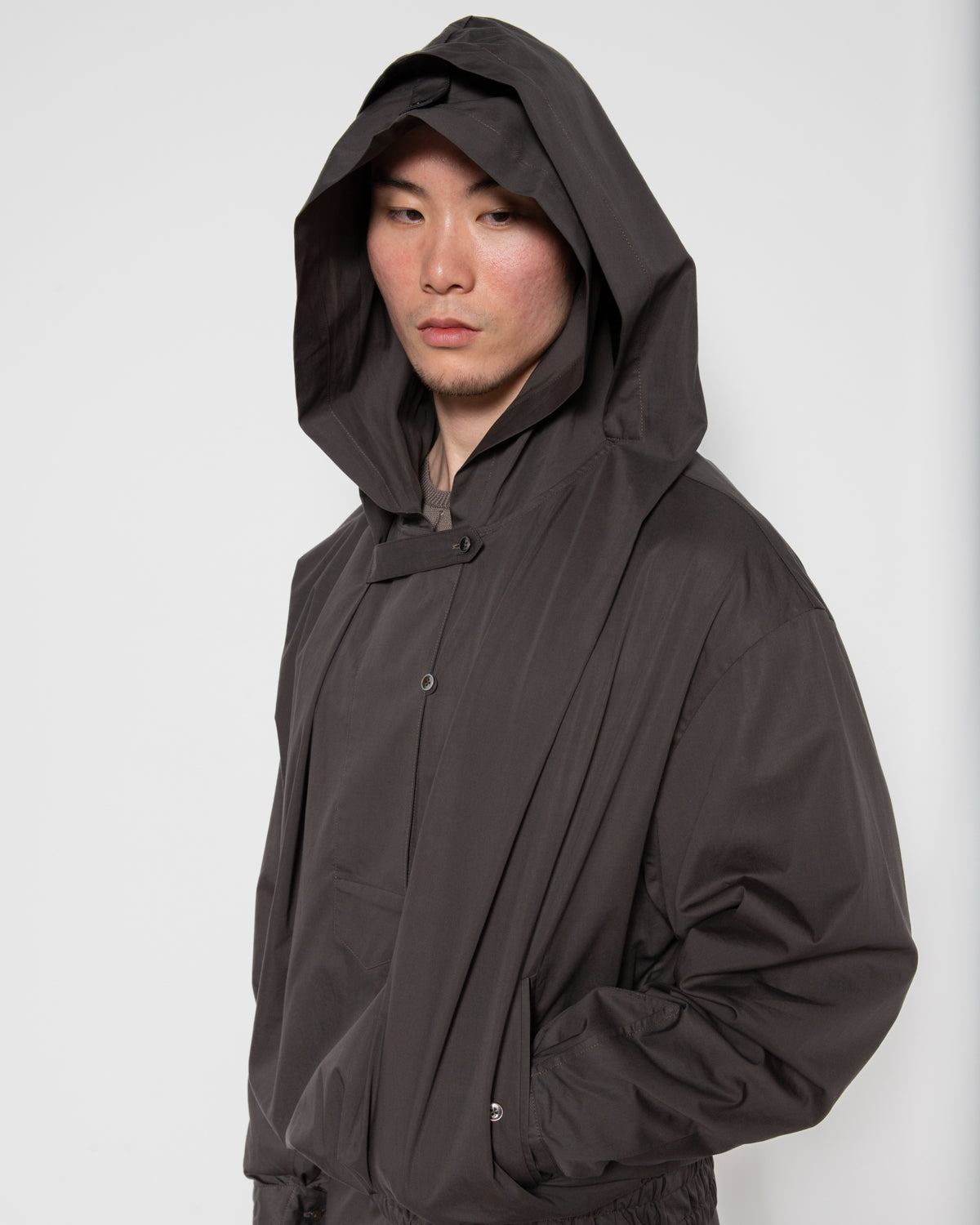 Stagger Double Layer Hooded Shirt in Charcoal Grey