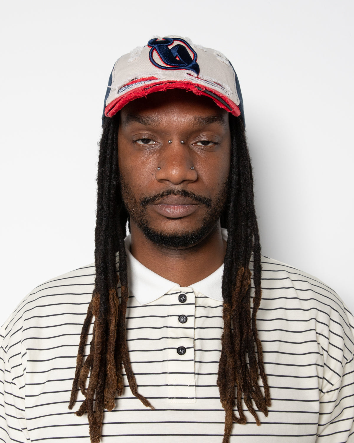 B Cap in Red and Cream