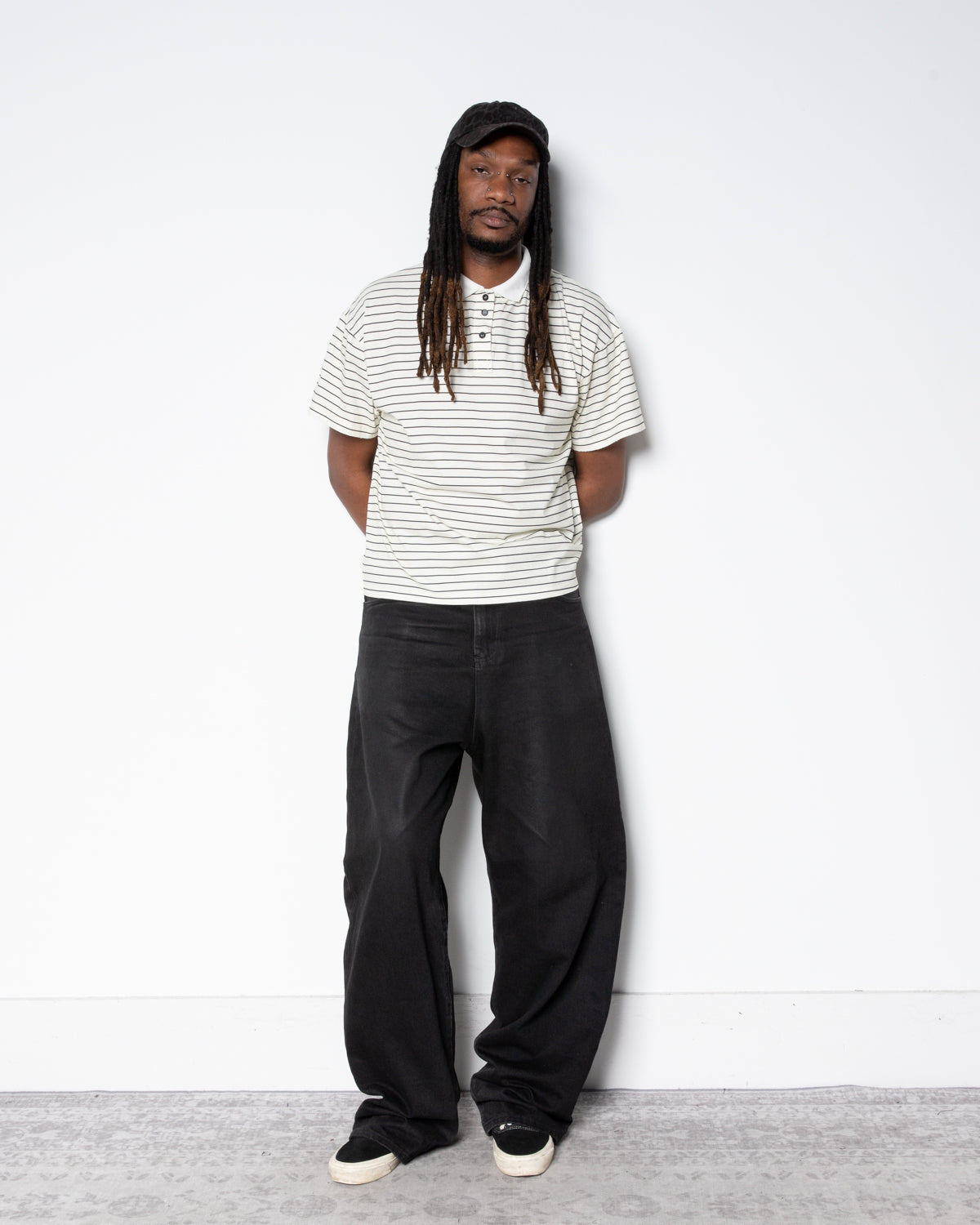 Backpacker Striped Polo in Black and White