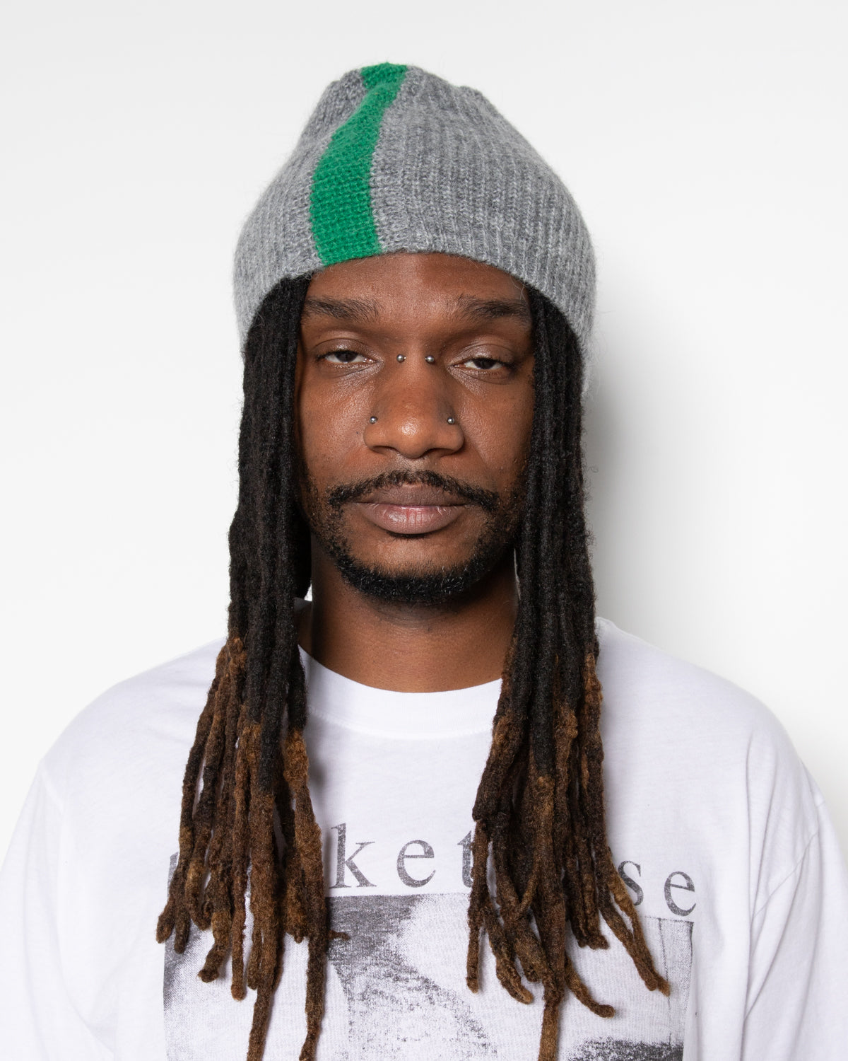 Faux Knit Skully in Gray and Green