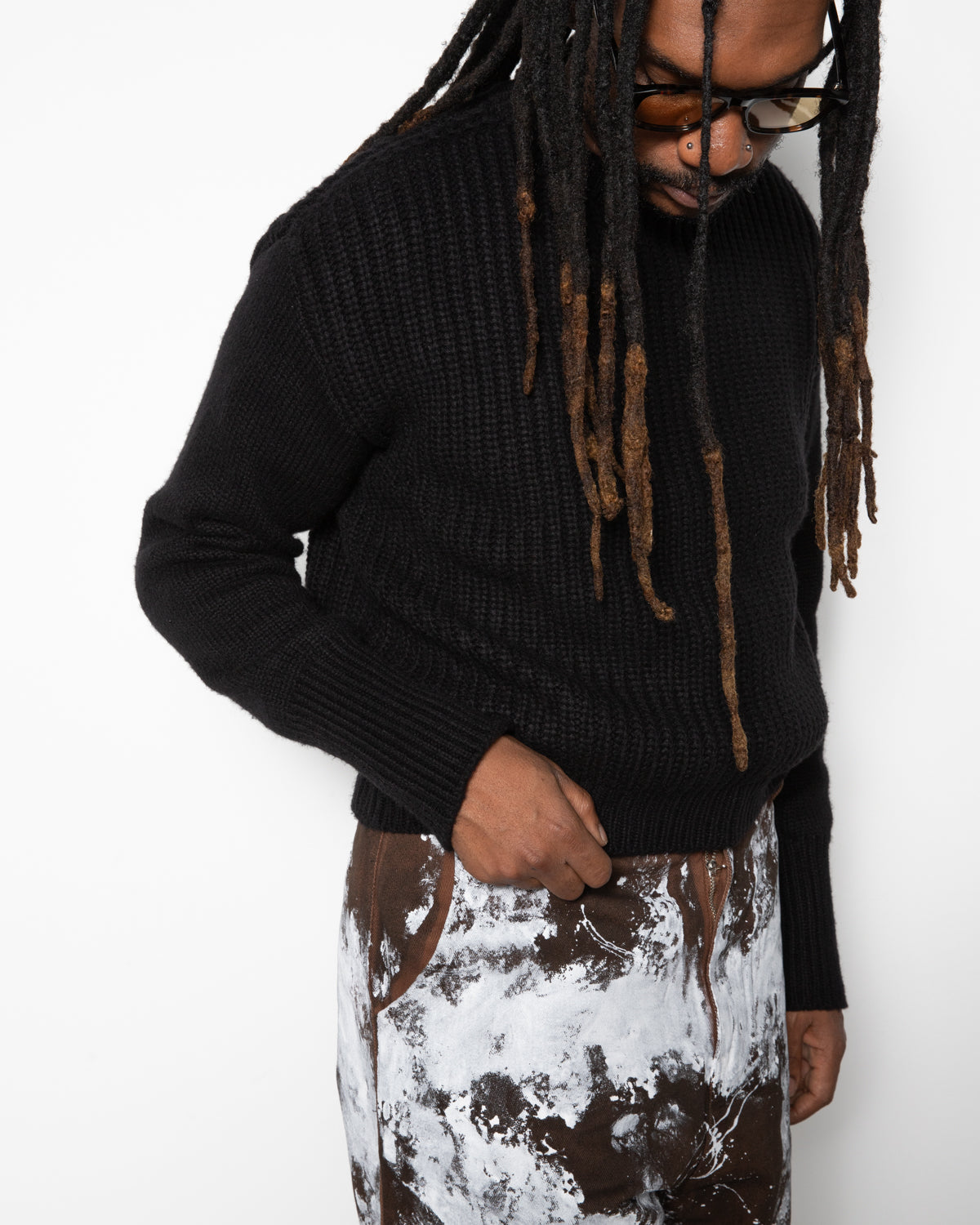 Fisherman Knit Sweater in Black