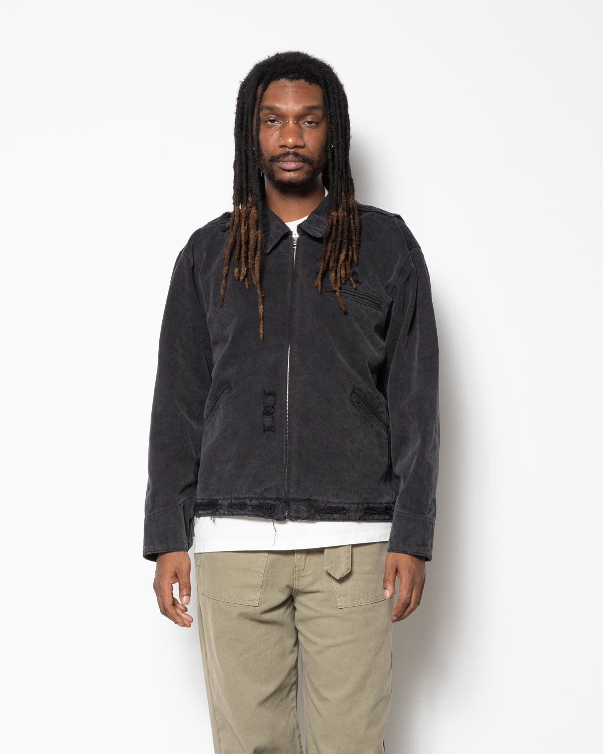 Hench Distressed Work Jacket in Black