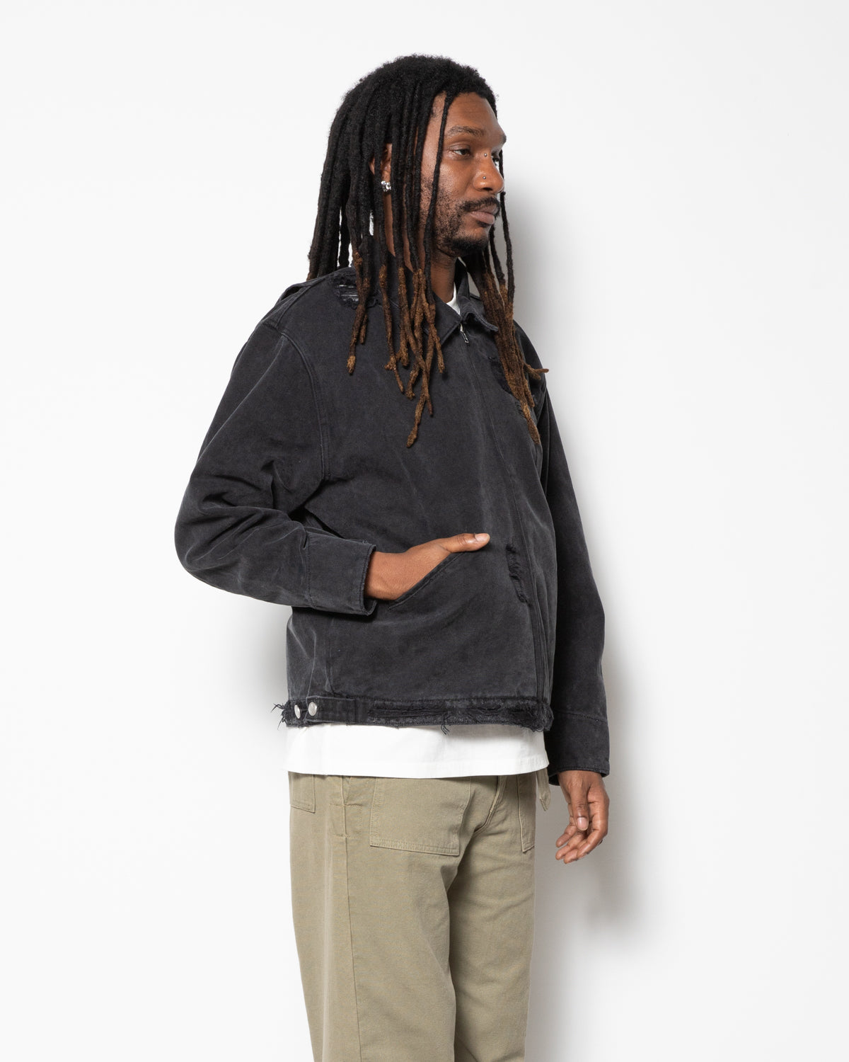 Hench Distressed Work Jacket in Black