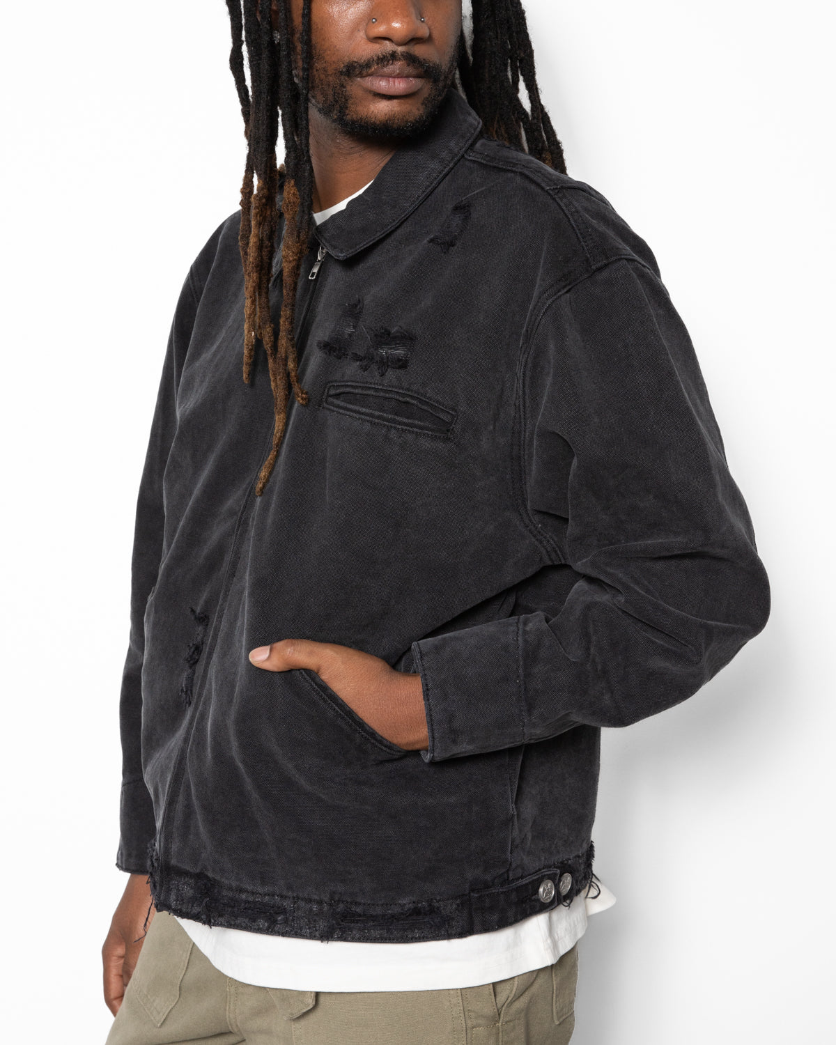 Hench Distressed Work Jacket in Black