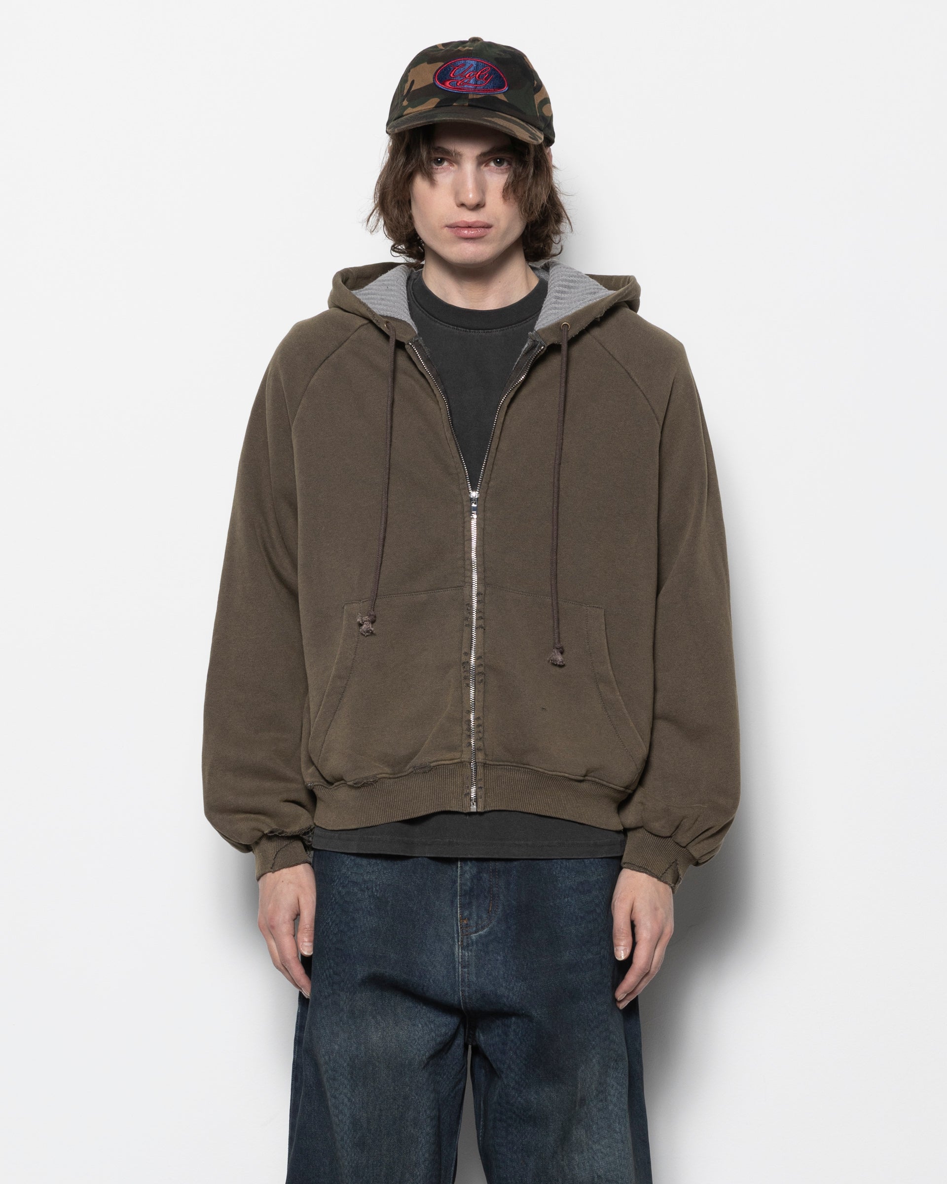 Hench Zip Hoodie in Washed Brown