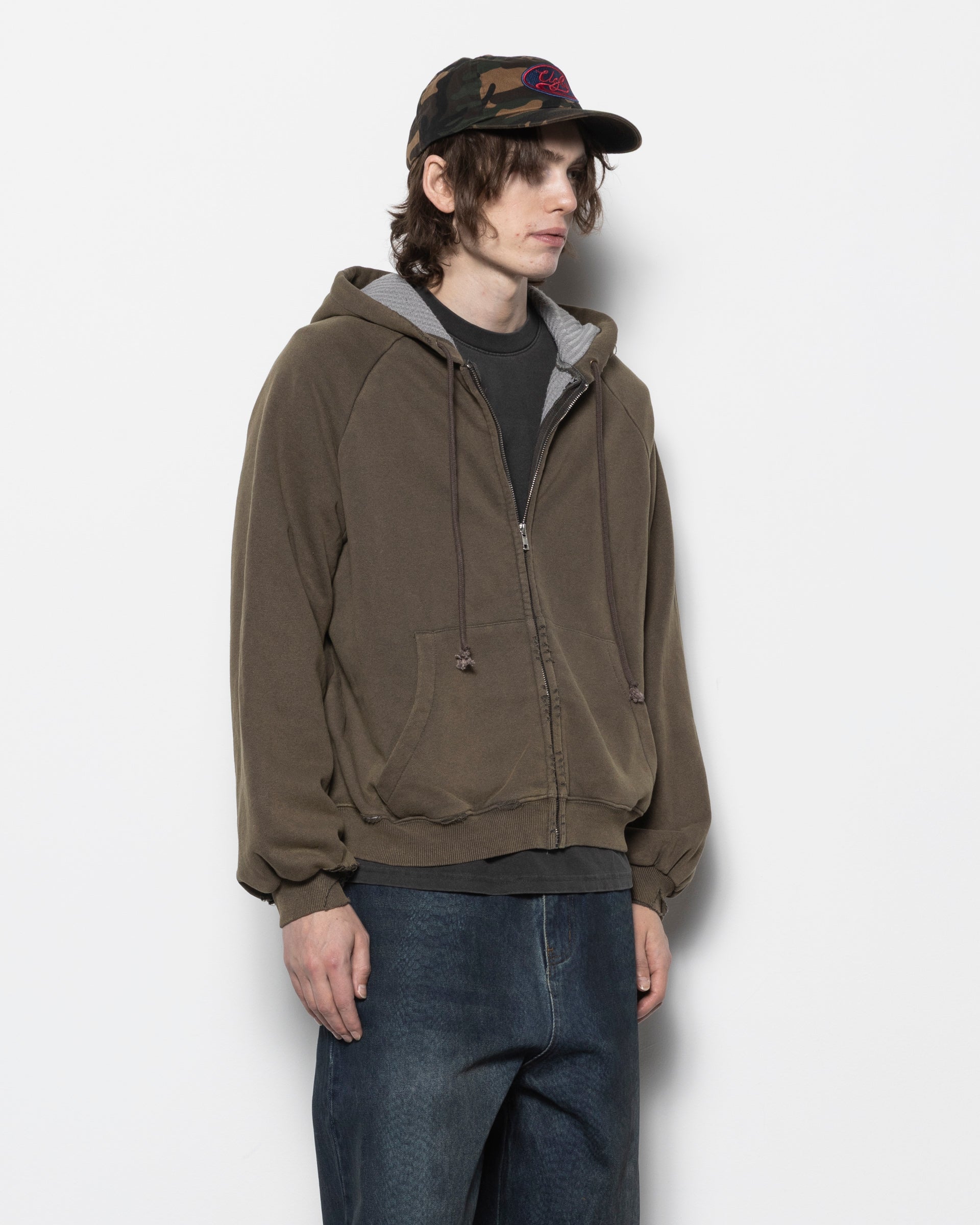 Hench Zip Hoodie in Washed Brown