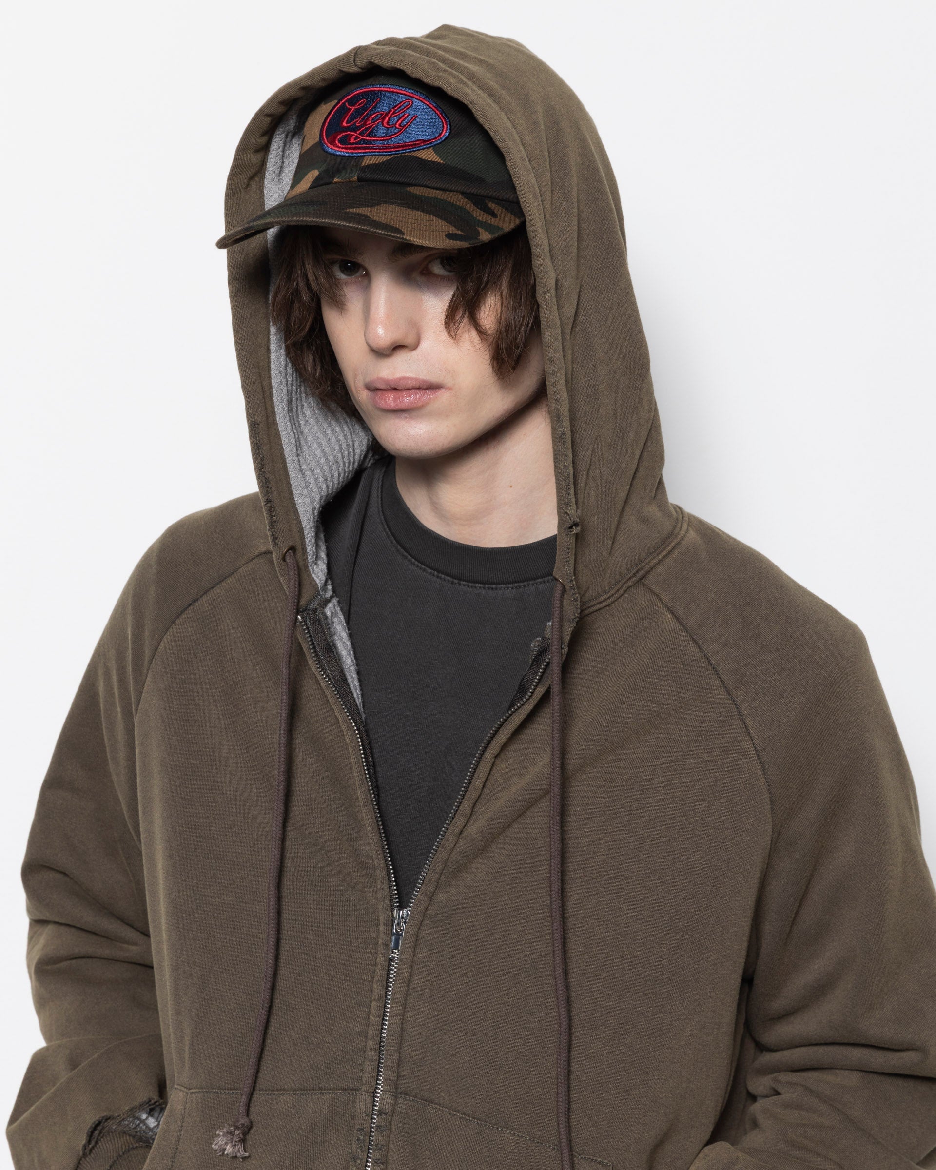Hench Zip Hoodie in Washed Brown