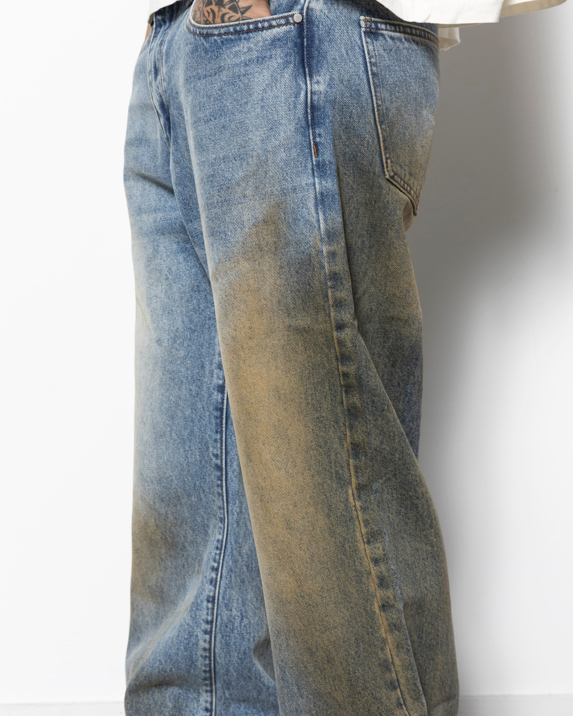 Lax Flair Denim in Blue and Dirt exclusive at Roden Gray
