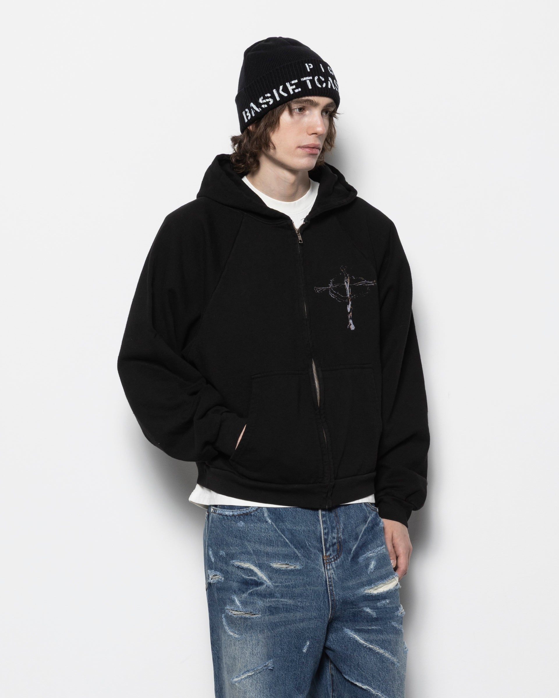 Roadrash Zip Hoodie in Jet Black