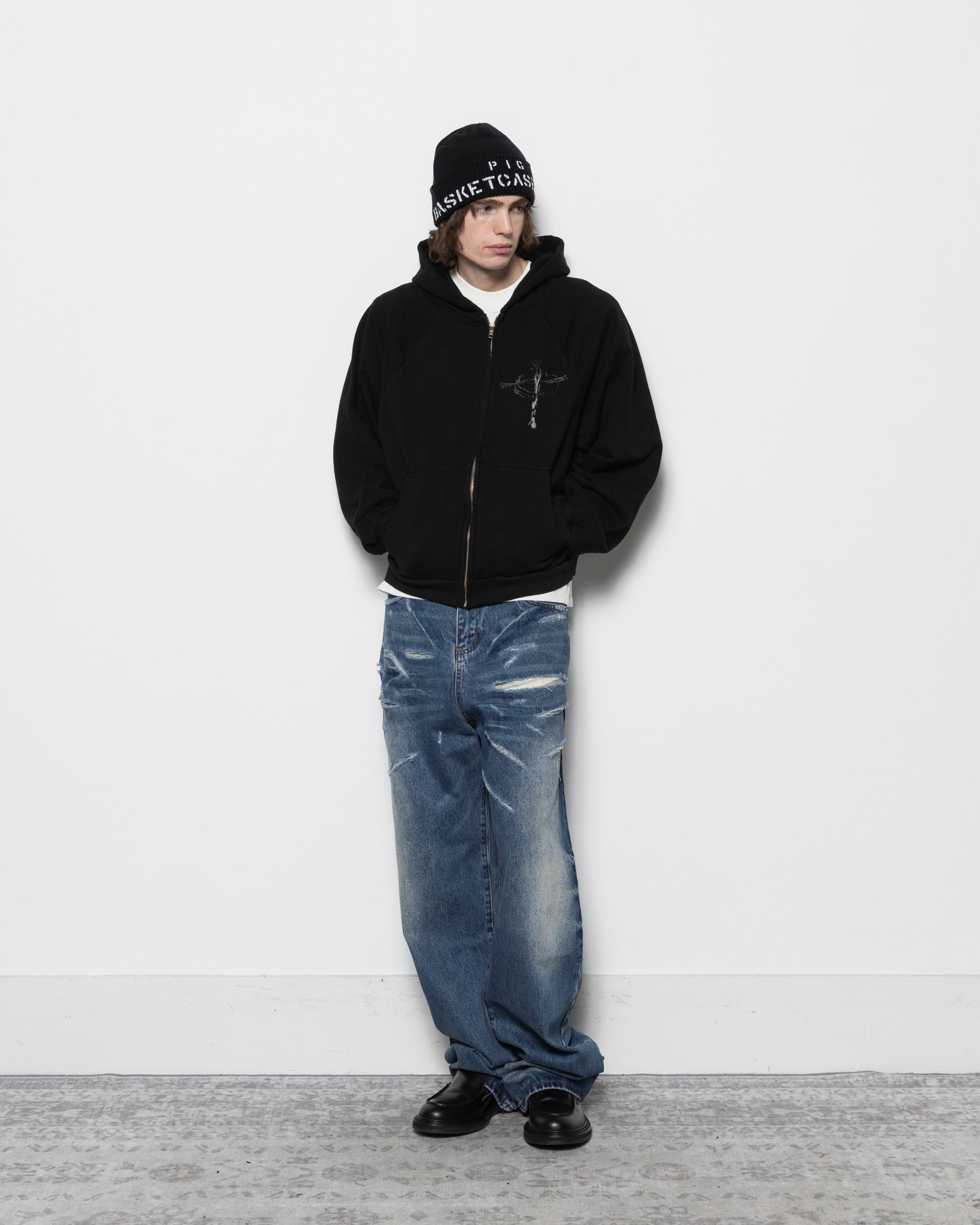 Basketcase Roadrash Zip Hoodie in Jet Black | Roden Gray