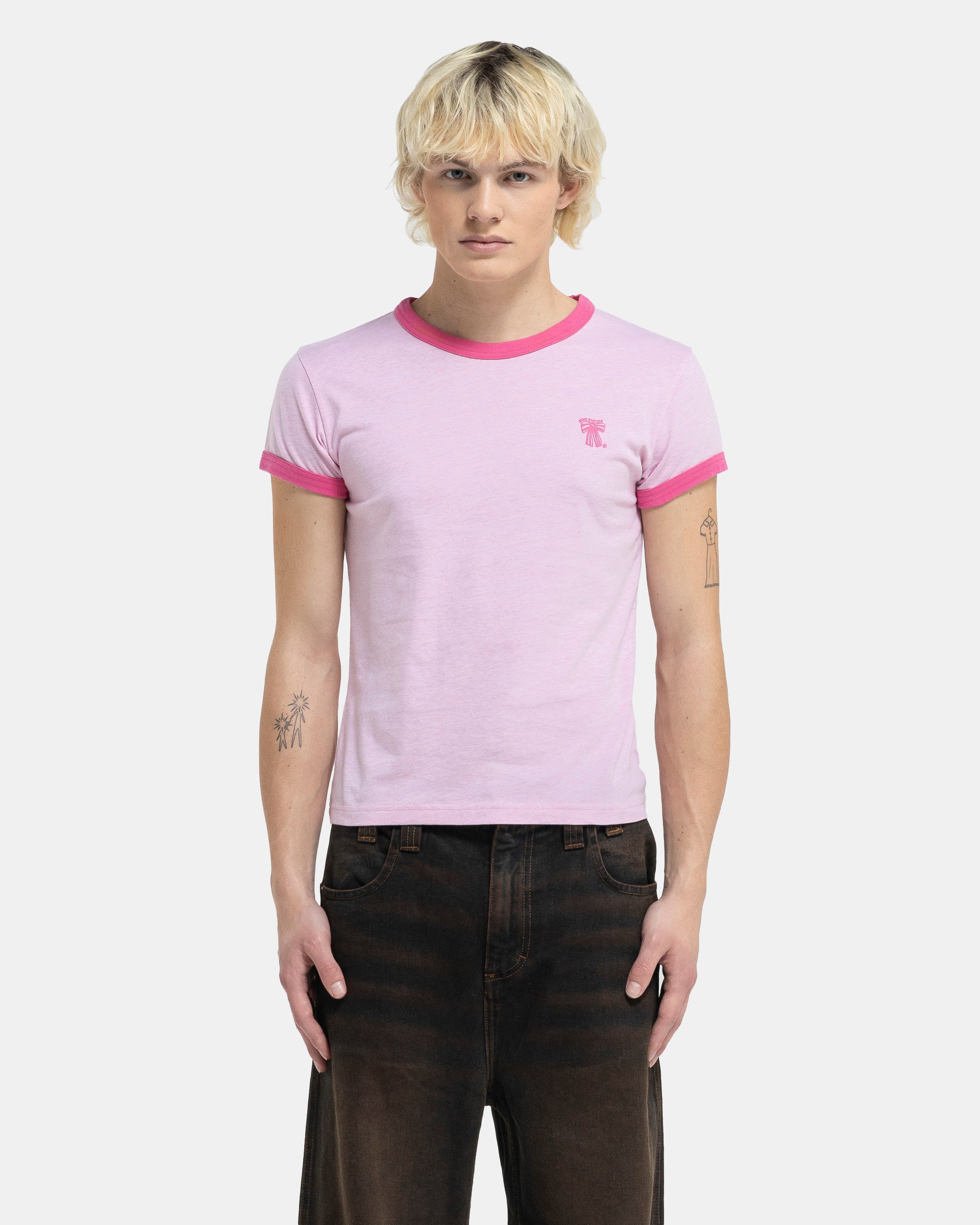 Bow Print T-Shirt in Bubblegum Pink