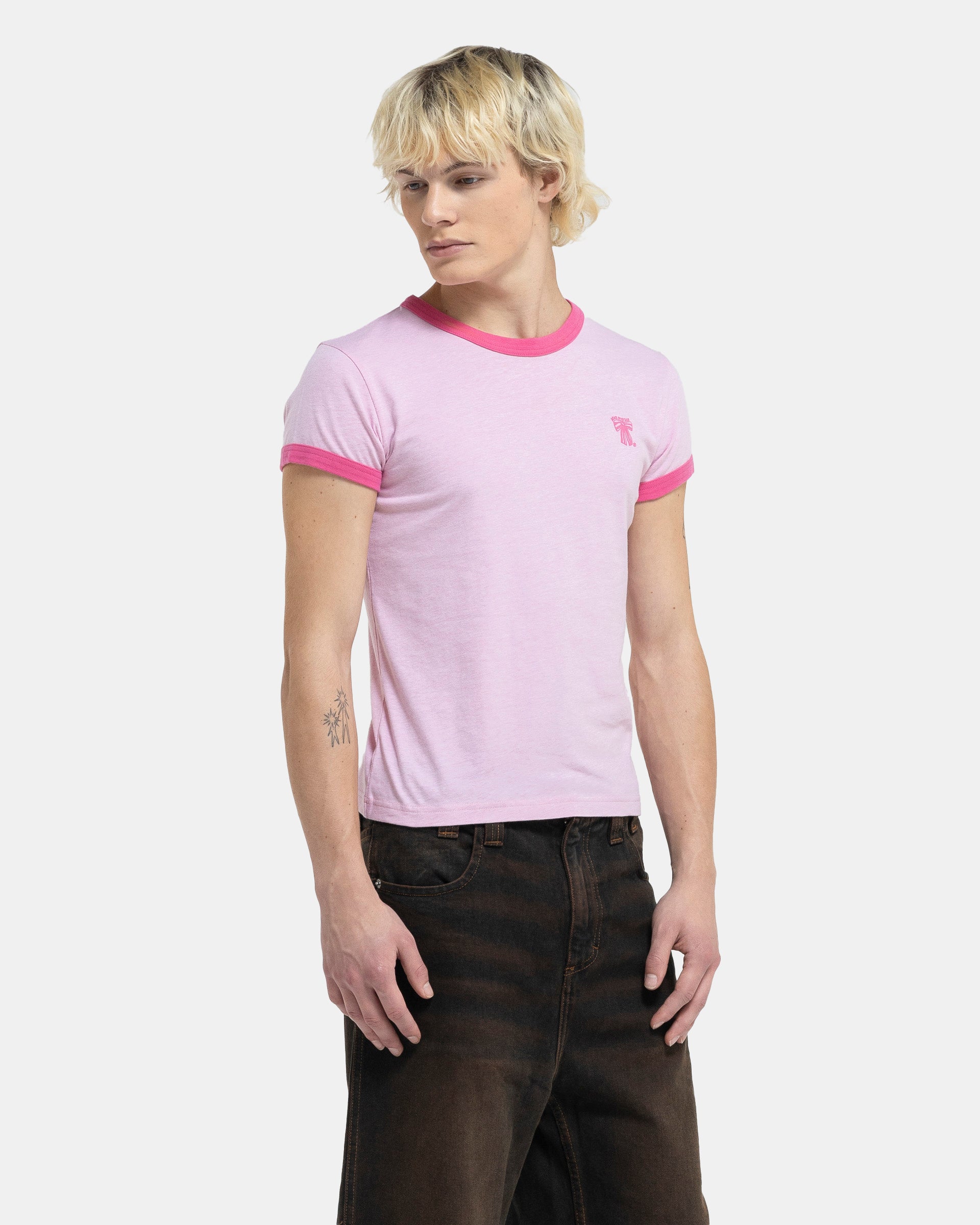 Bow Print T-Shirt in Bubblegum Pink