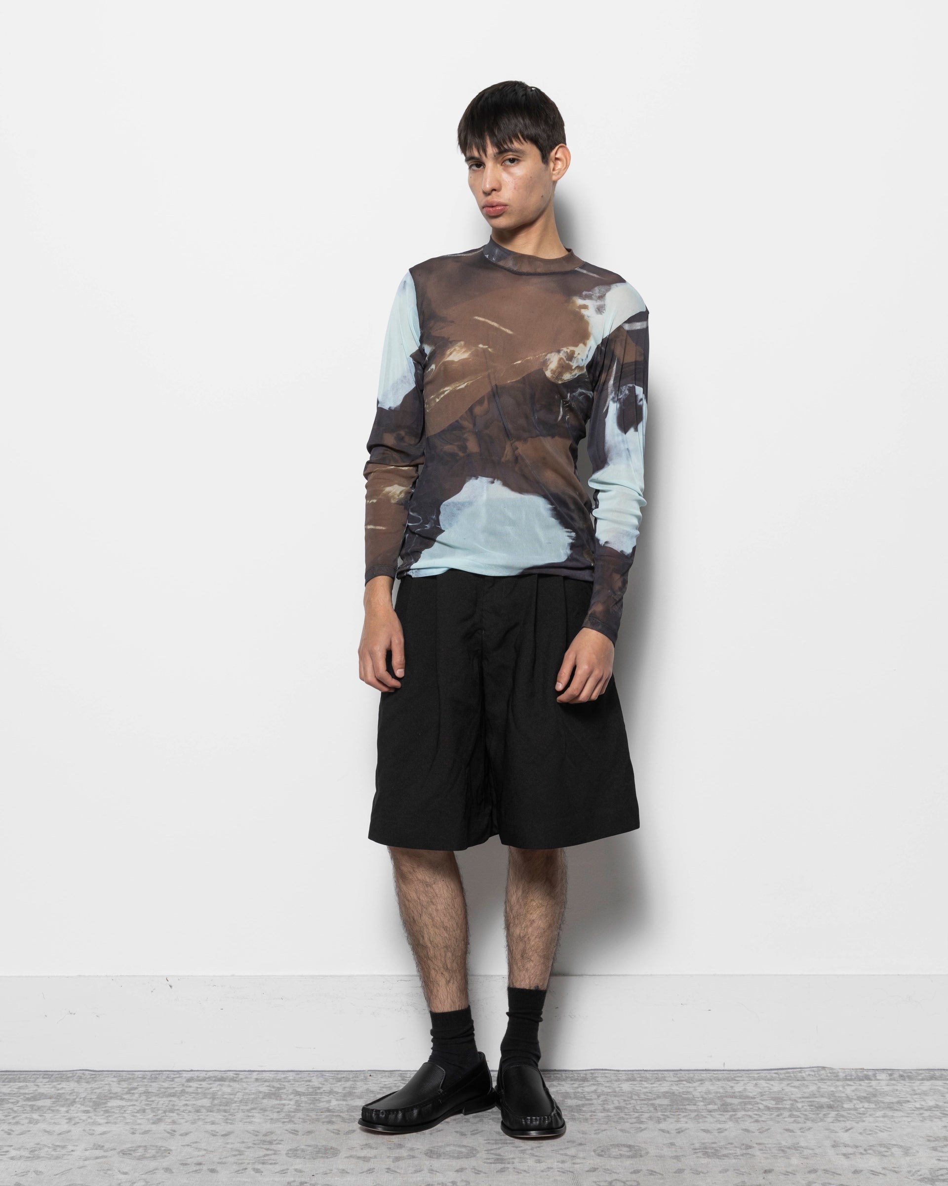 Pleated Polyester Shorts in Black